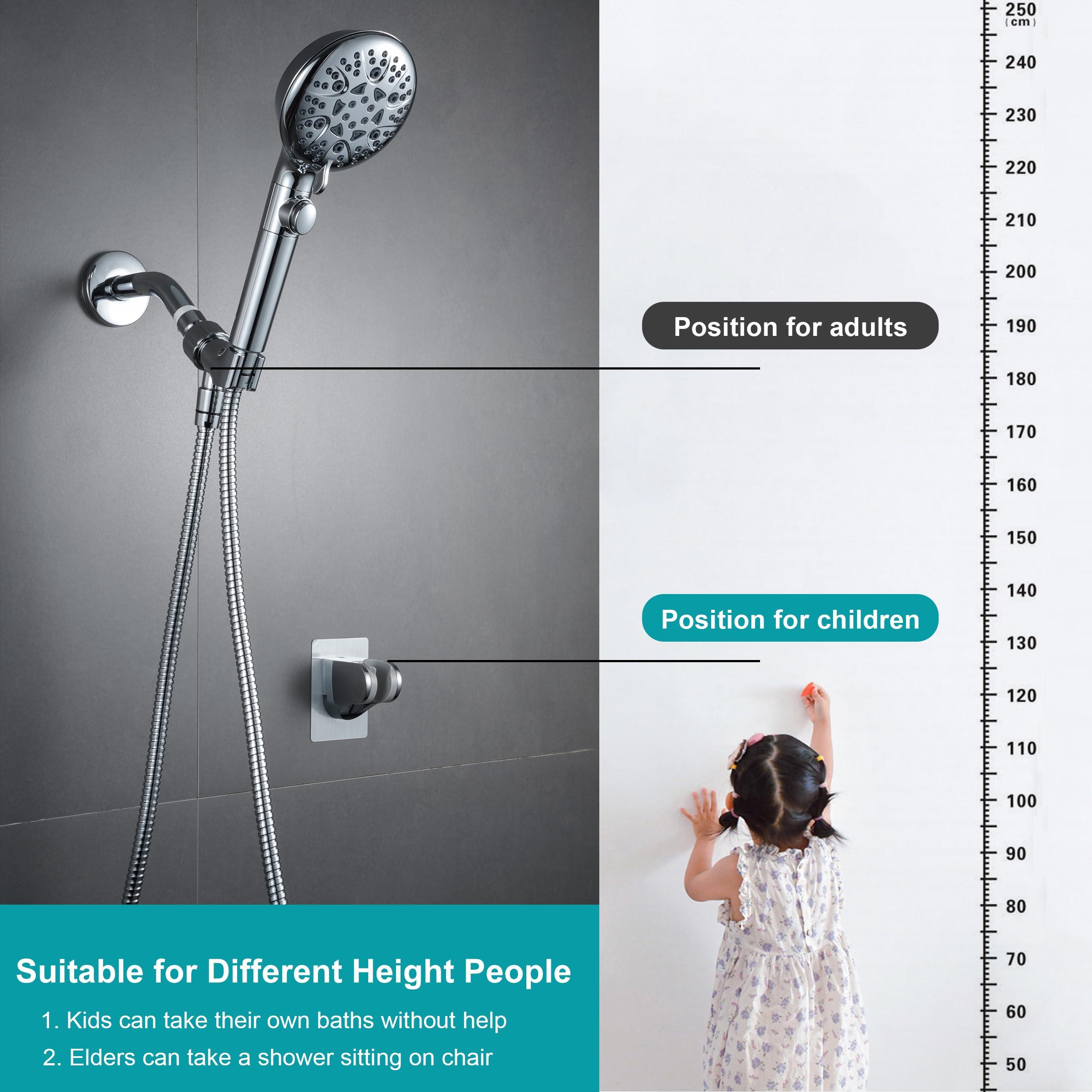 GwernKB Shower Head Holder Strong Adhesive No Drilling Wall Mount Adjustable Handheld Showerhead Bracket for RV Kids Bathroom Shower,Fix Firmly and Use Conveniently (Silver, 1) - Image 3