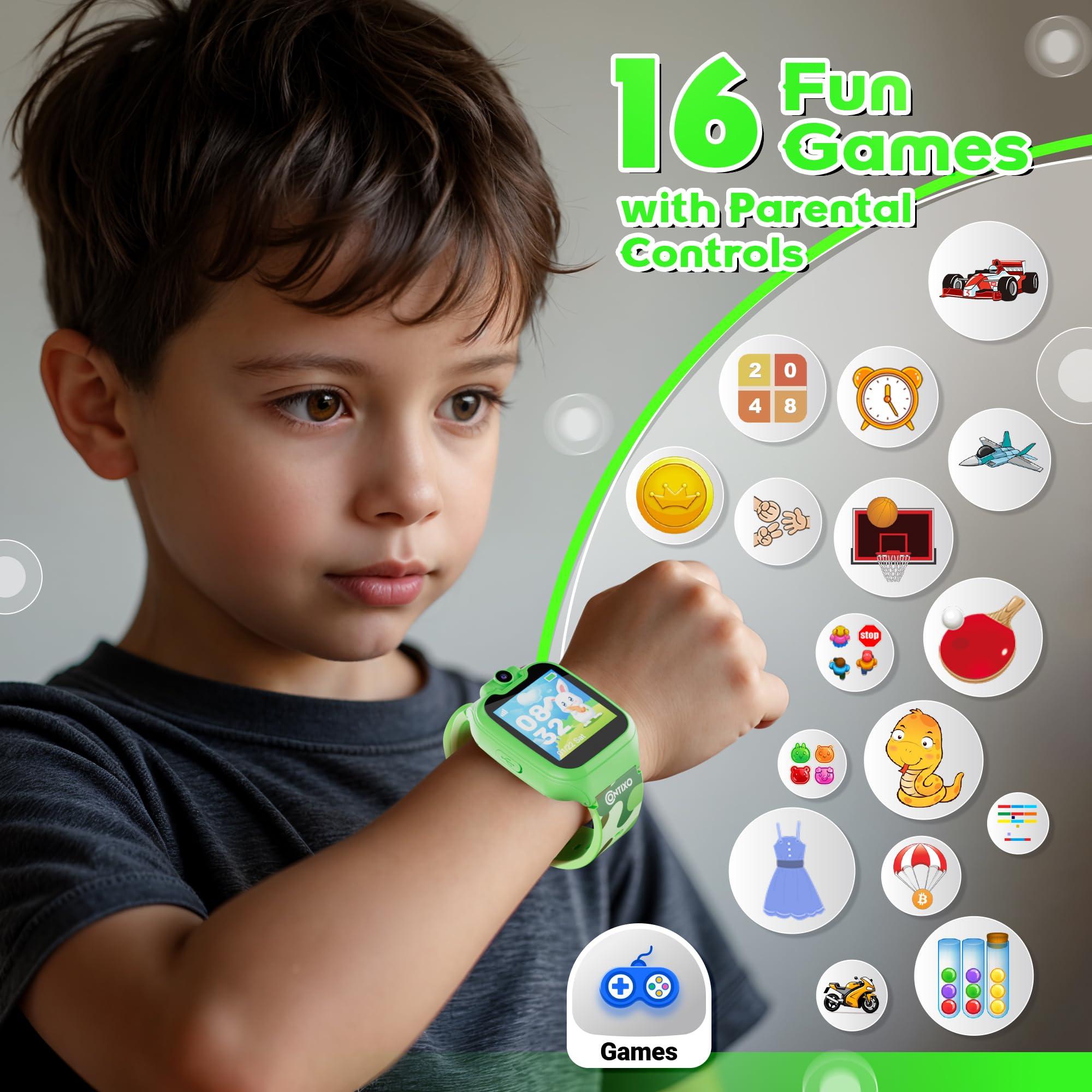 Contixo Kids Smart Watch-HD Touch Screen Educational Smartwatch with Camera, Video & Audio Recording, MP3 Music Player for Kids 3-12 Year Old Boys and Girls Children-Green - Image 3