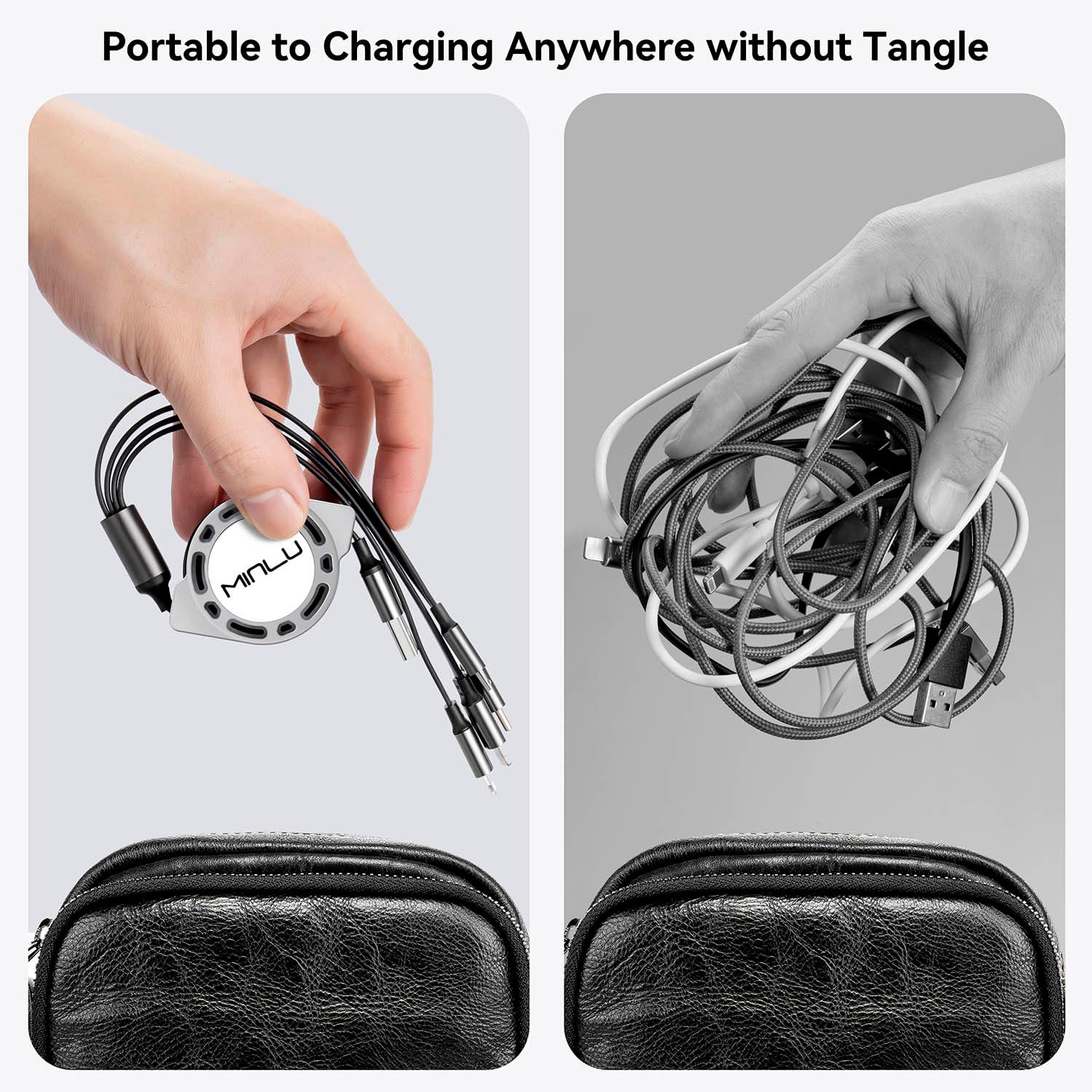 MINLU Multi Charging Cable 4A, 2Pack 4Ft Retractable Multi Fast Charger Cable, Multiple Charging Cord, 4 in 1 Multi USB Cable with Type C/Micro USB Ports for Cell Phones/IP/Galaxy/PS/Tablets/iPads - Image 5