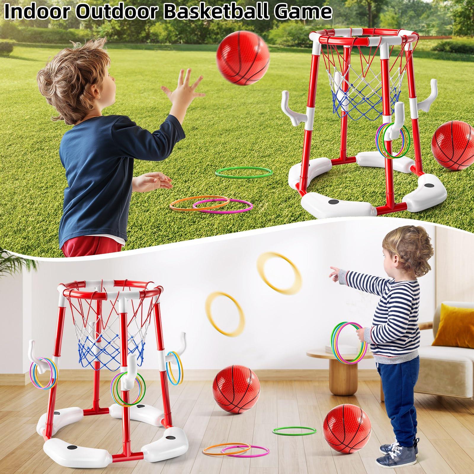 NIPLOOOW Pool Basketball Hoop, 2-in-1 Floating Pool Toys Ring Game with 4 Balls and Pump, Outdoor Swimming Pool Basketball Games Water Play Toy Family Party for Kids Adults Age 3-12 (Red) - Image 4