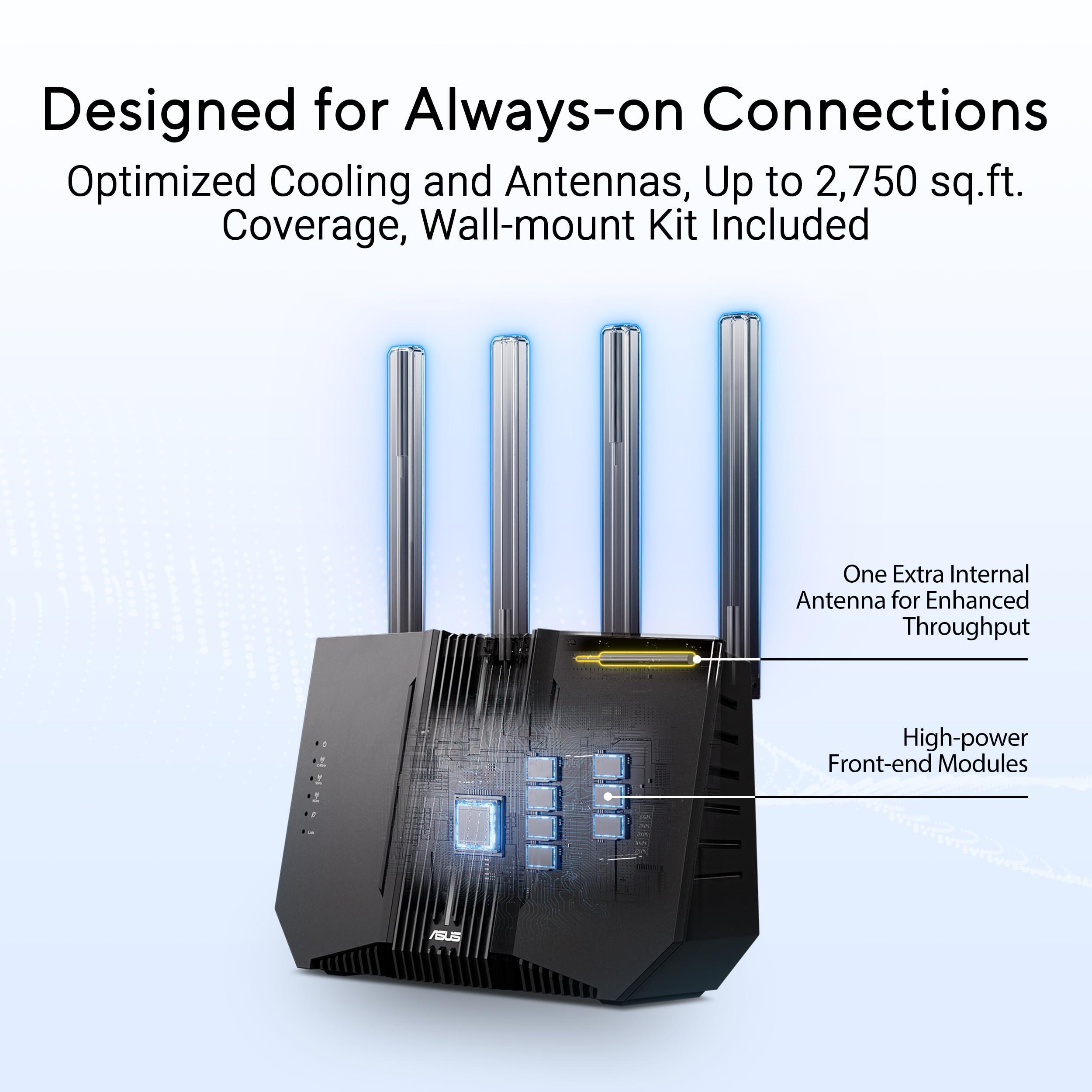 ASUS RT-BE92U BE9700 Tri-Band WiFi 7 Router, Supports New 320MHz Bandwidth & 4096-QAM, MLO, AI WAN Detection, AiMesh Support, Subscription-Free Network Security & Comprehensive VPN Features - Image 4