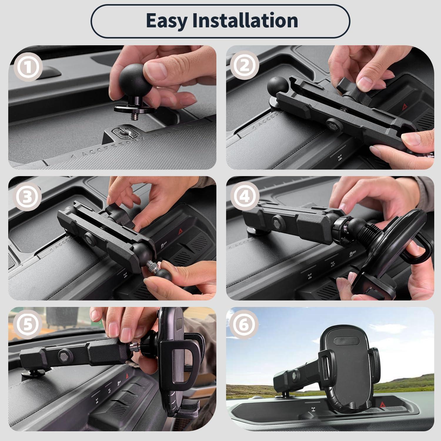 Linskip Dashboard Universal Phone Mount & Smart Phone Holder for 2021-2025 Ford Bronco Raptor & Bronco Accessories 2/4 Door, Rotates Vertical and Horizontal, One-Hand Operation, Interior Accessories - Image 6