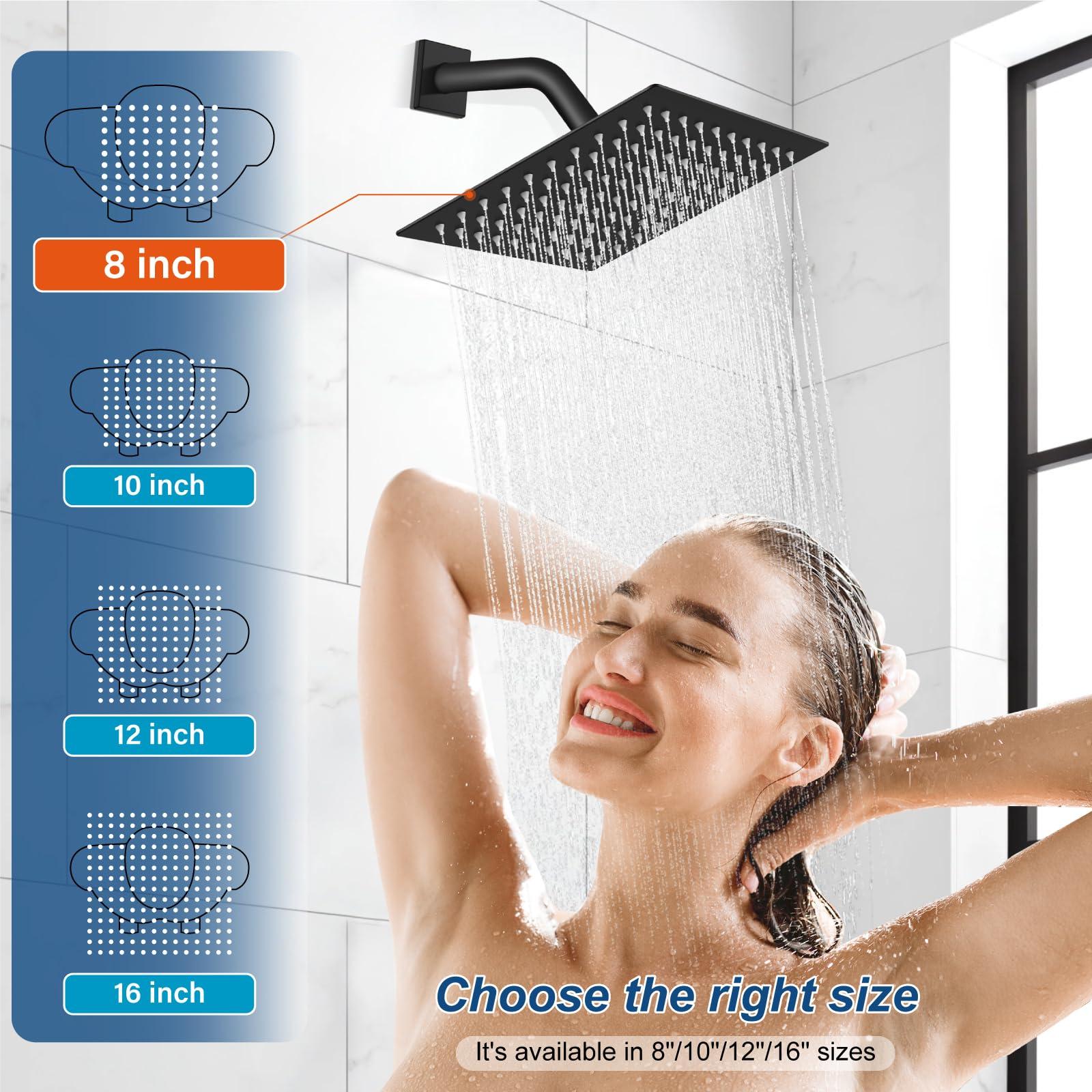 Midanya Rain Shower System Tub Shower Faucet Set Square Rainfall Head with Handheld Sprayer and Waterfall Tub Spout Rough-in Valve Included,8 Inch Matte Black - Image 3