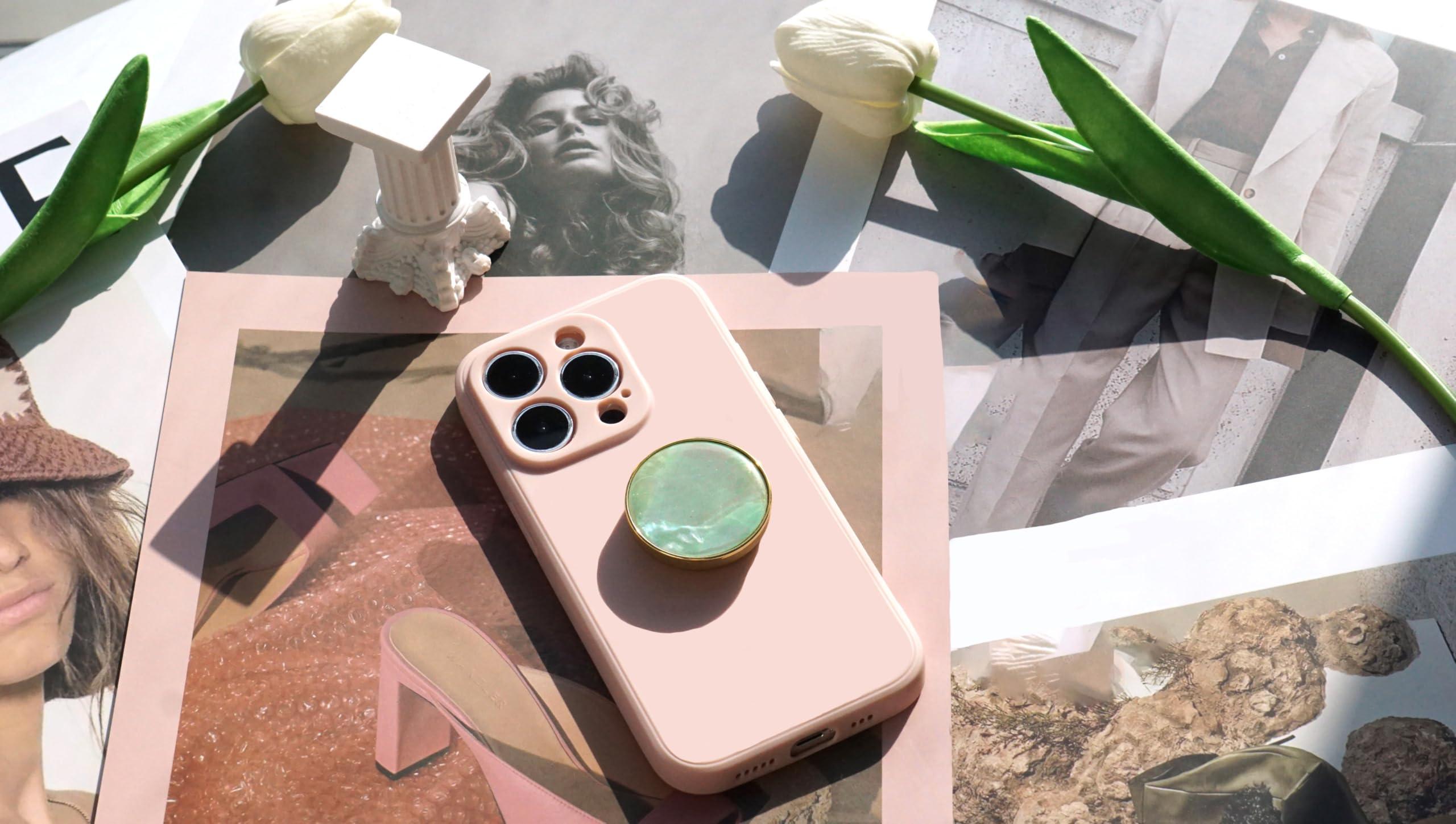 Cute Natural Abalone Shell Round Design Foldable Phone Handle, Phone Accessory for Smartphones or Tablets (Adhesive, Green Abalone Shell) - Image 3