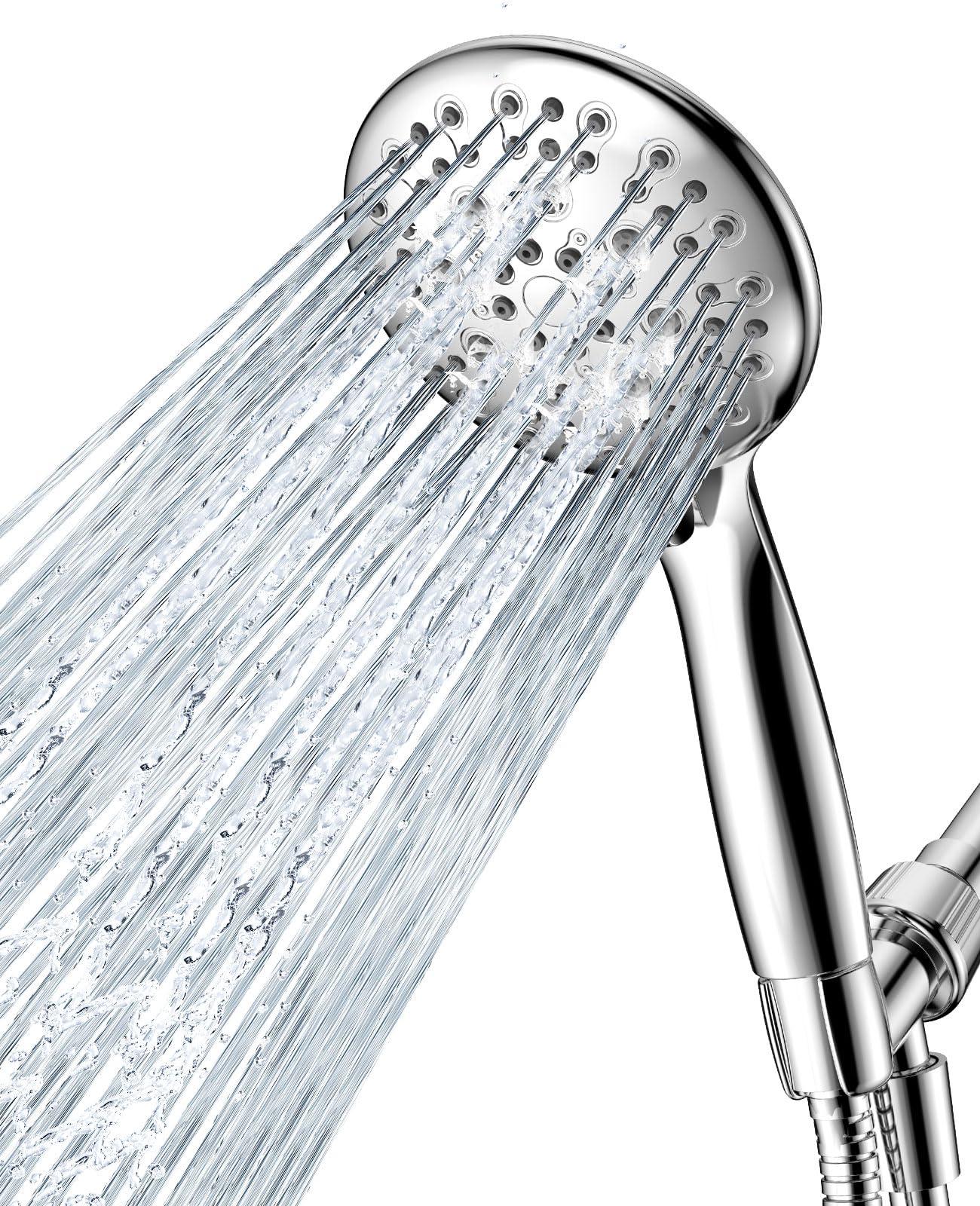 High Pressure Shower Head with Handheld, JDO 6 Spray Settings Handheld Showerhead, 4.3" High Flow Rain Showerhead Set with 59" Stainless Steel Hose and Adjustable Bracket for Bathroom, Gym, Hotel