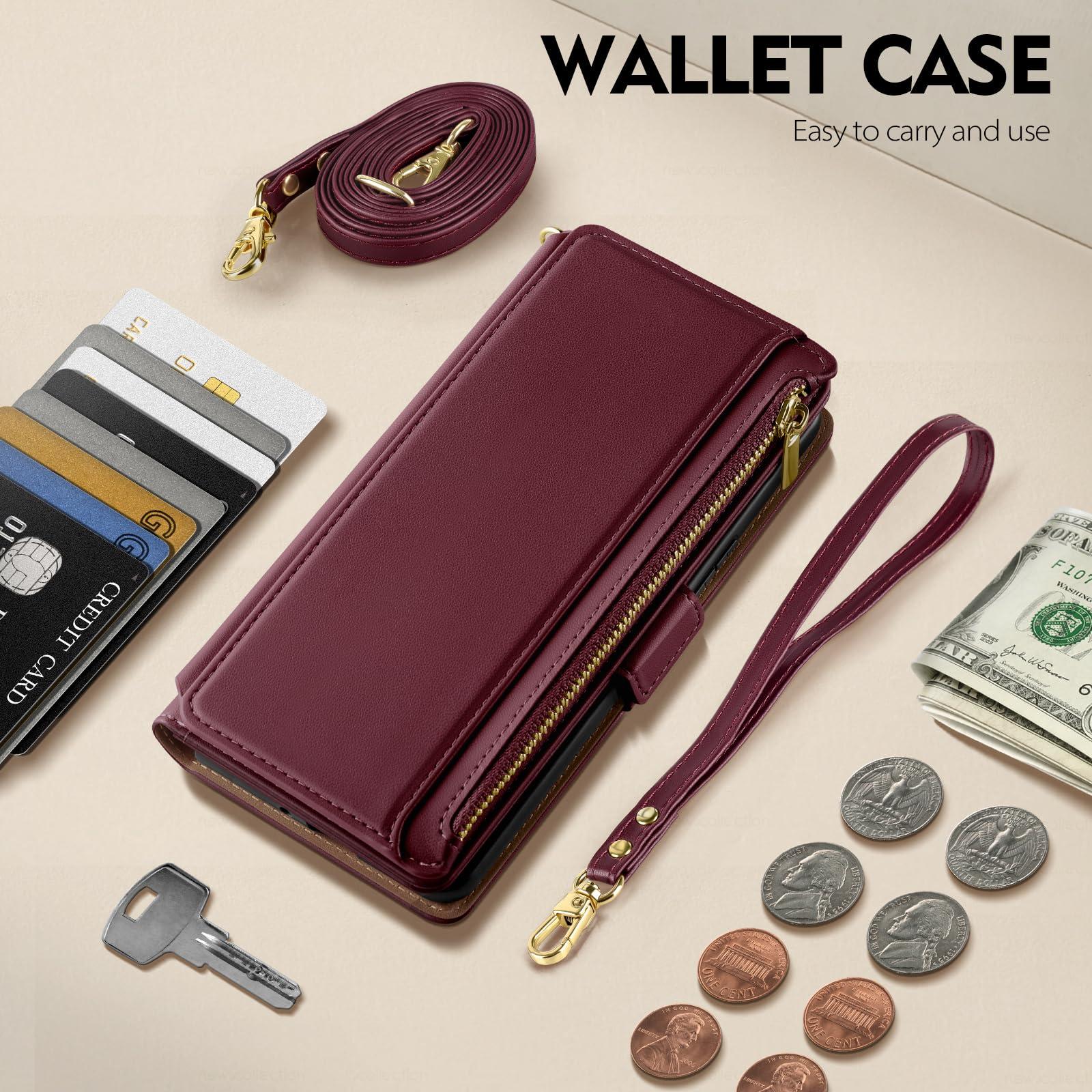 Antsturdy Compatible with iPhone 16 Pro Max Wallet Case for Women【RFID Blocking】 Crossbody Phone Case PU Leather Zipper with Wrist Strap Flip Cover Credit Card Holder for Apple 16 Pro Max,Wine Red - Image 4