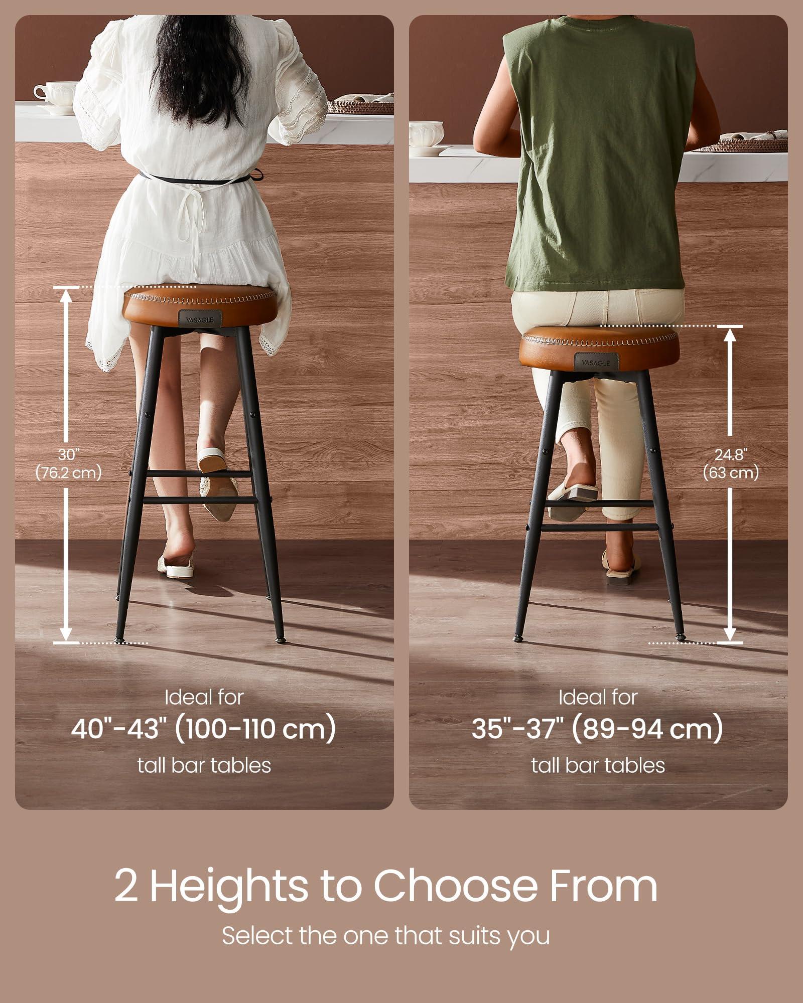 VASAGLE EKHO Collection - Bar Stools Set of 2, Bar Height Bar Stools, Kitchen Counter Stools, Mid-Century Modern Backless Counter Stools, 30-Inch Tall, Kitchen Island Home Bar, Caramel Brown - Image 3