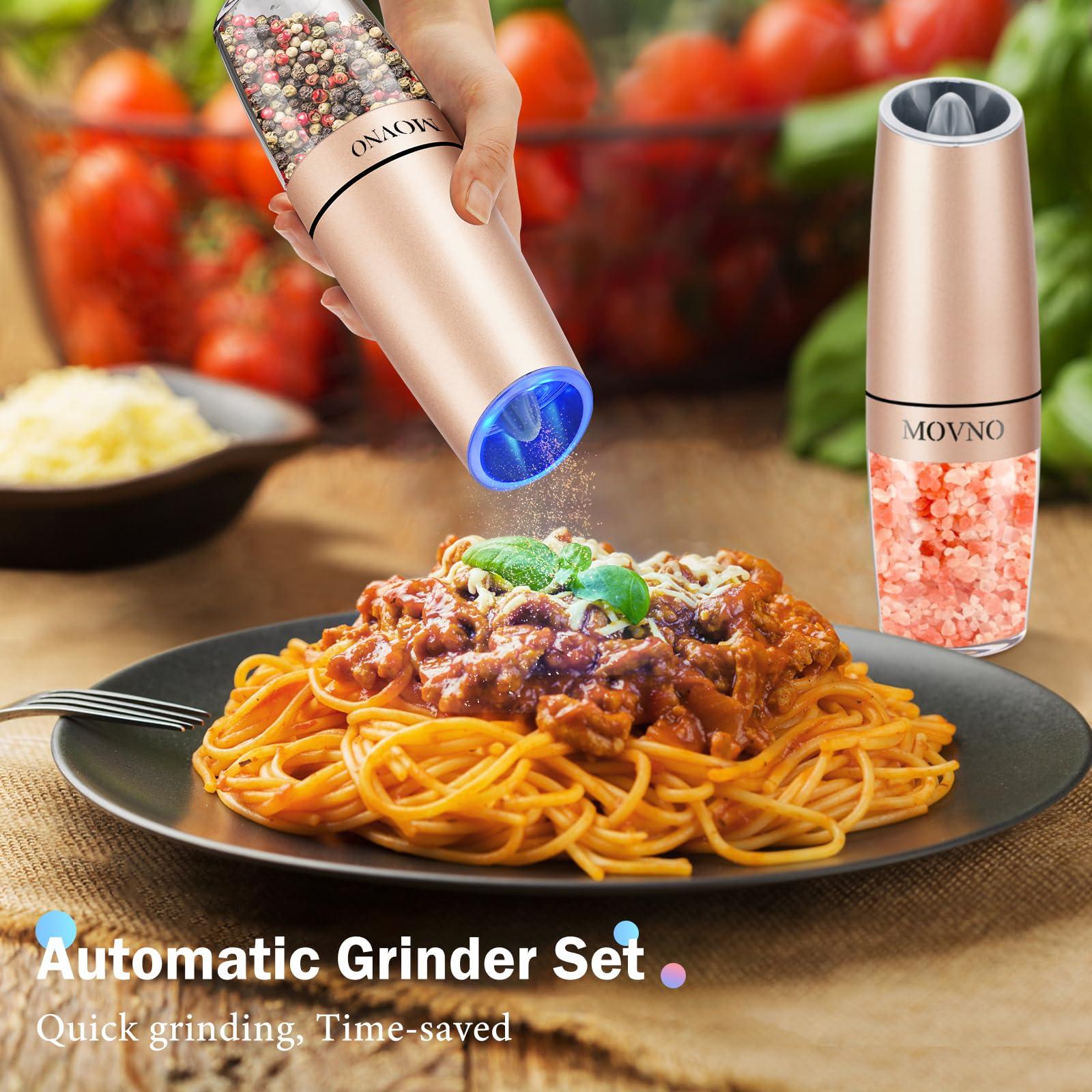 Gravity Electric Salt and Pepper Grinder Set, Battery Powered LED Light One Hand Automatic Operation, Adjustable Coarseness Mill Grinders Shakers Black (C.Gold 2P) - Image 2