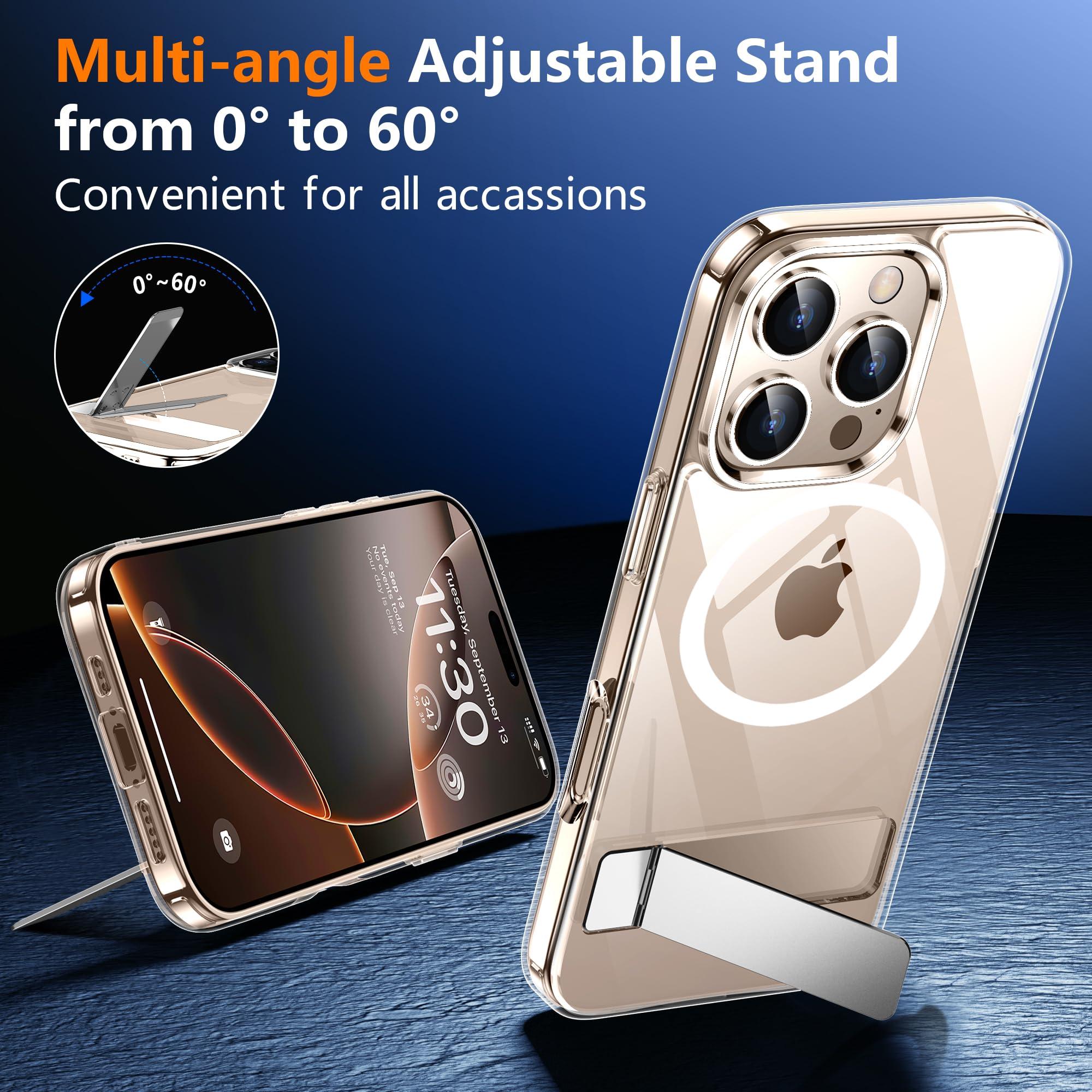 SPIDERCASE Magnetic for iPhone 16 Pro Max Case, with 2Pcs [Tempered Glass Screen Protector] [ Military Grade Drop Protection] Invisible Kickstand Slim Case for iPhone 16 Pro Max 6.9", Clear - Image 5