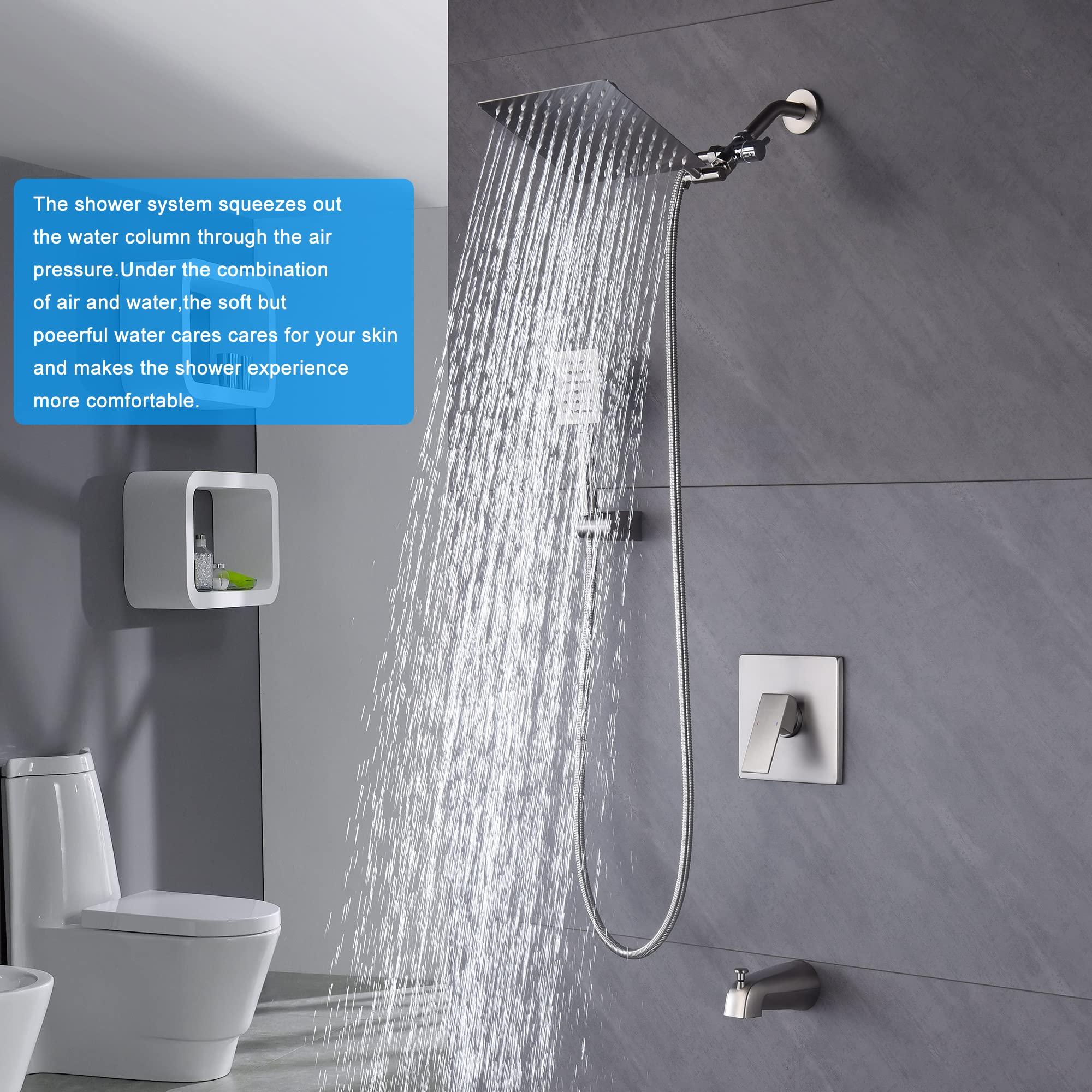 BLTFAUCER Tub Shower Faucet with 8 Inch Shower Head and Handheld, Shower Faucet Set Complete with Adjustable Extension Shower Arm, Tub Spout, Pressure Balance Rough-in Valve Included(Brushed Nickel) - Image 8