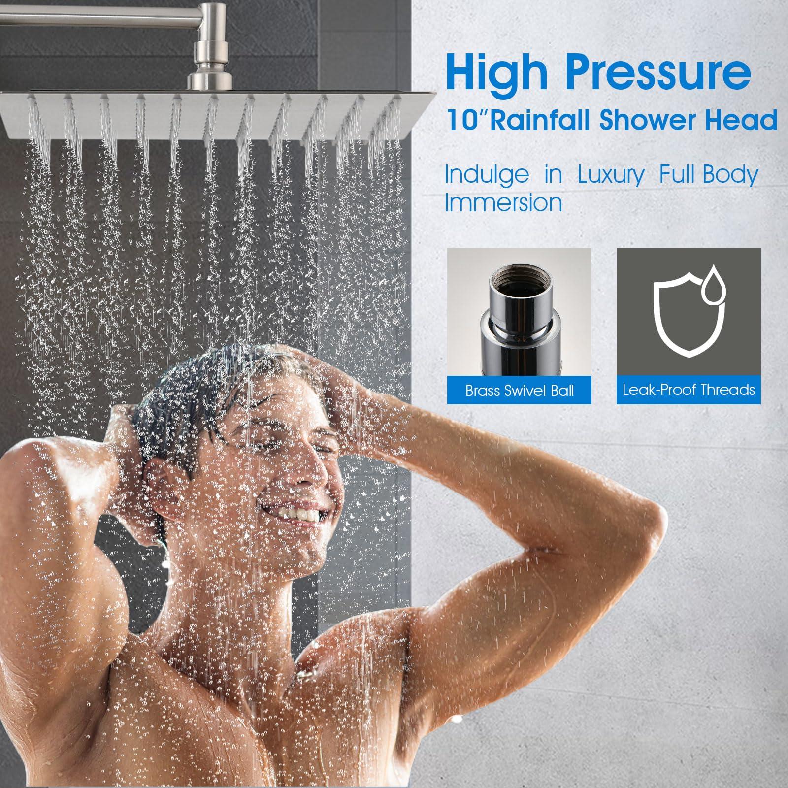 PDPBath 10" Rainfall Shower Head with Handheld Spray, Dual Rain Showerhead with High Pressure 10-Setting Wand Combo, 16" Adjustable Extension Arm Build-in 3-way Diverter, 6ft Hose -Brushed Nickel - Image 2