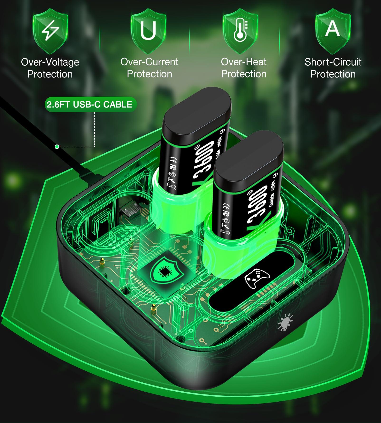 Upgraded Fast Charging Rechargeable Battery Packs for Xbox, 4 x 3600mWh Xbox Controller Batteries with Charger Dock & Light Control for Xbox Series X|S, One S/X/Elite Controllers, Console Accessory - Image 4