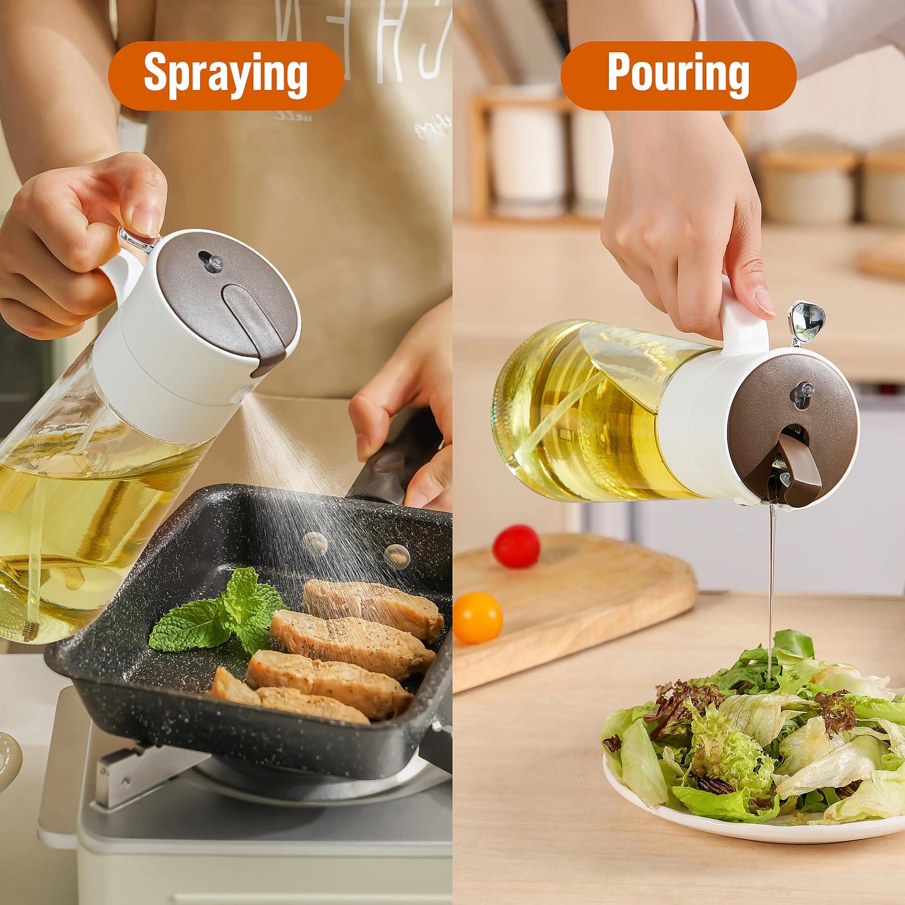 hoforife Glass Olive Oil Dispenser Bottle & Oil Sprayer Bottle 2 In 1 for Kitchen Cooking, Auto Flip Cap, 18oz White - Image 5
