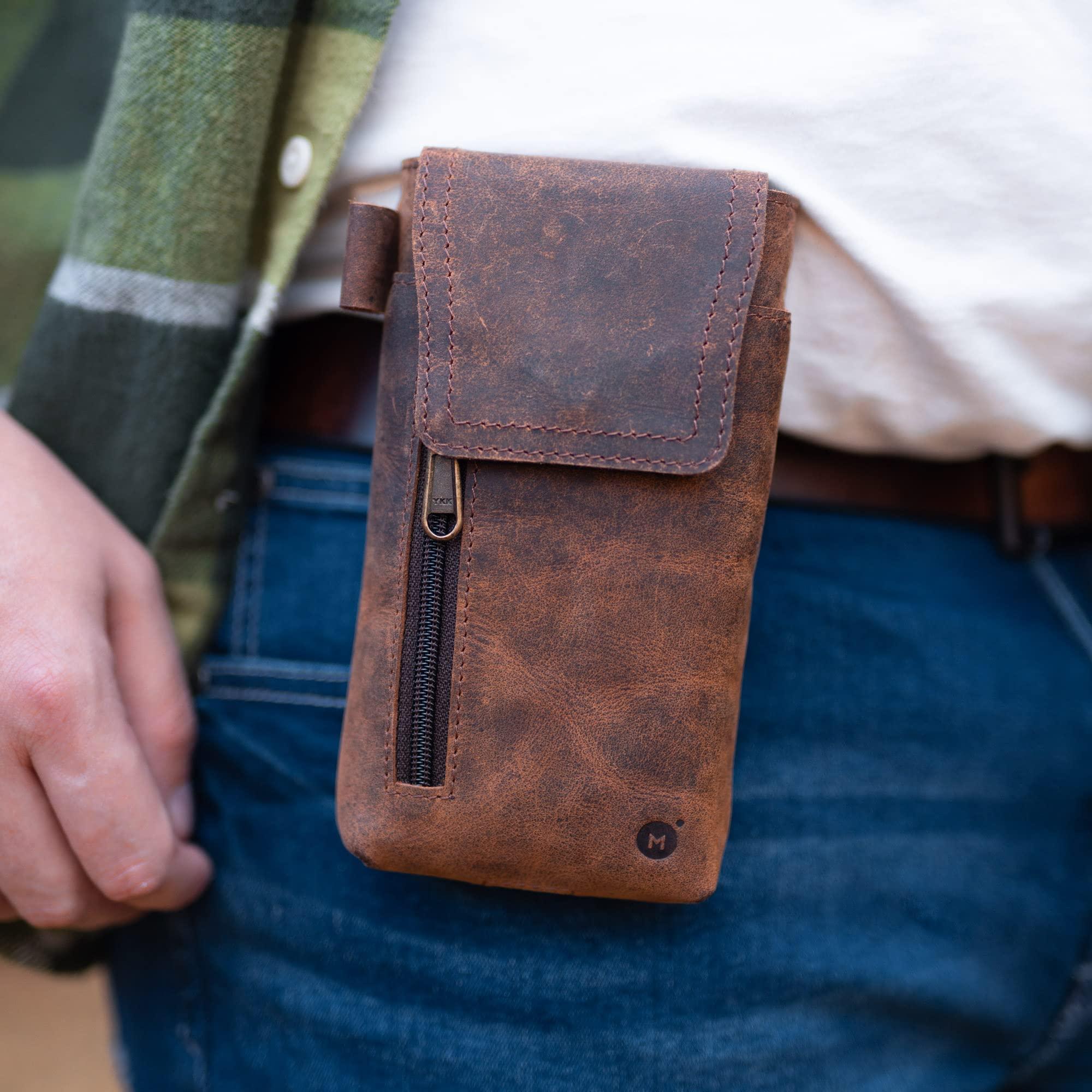 Moonster Leather Cell Phone Holster Genuine Full-Grain Buffalo Leather Secure & Durable Phone Belt Holder - 7'H x 3.5" W - Image 9