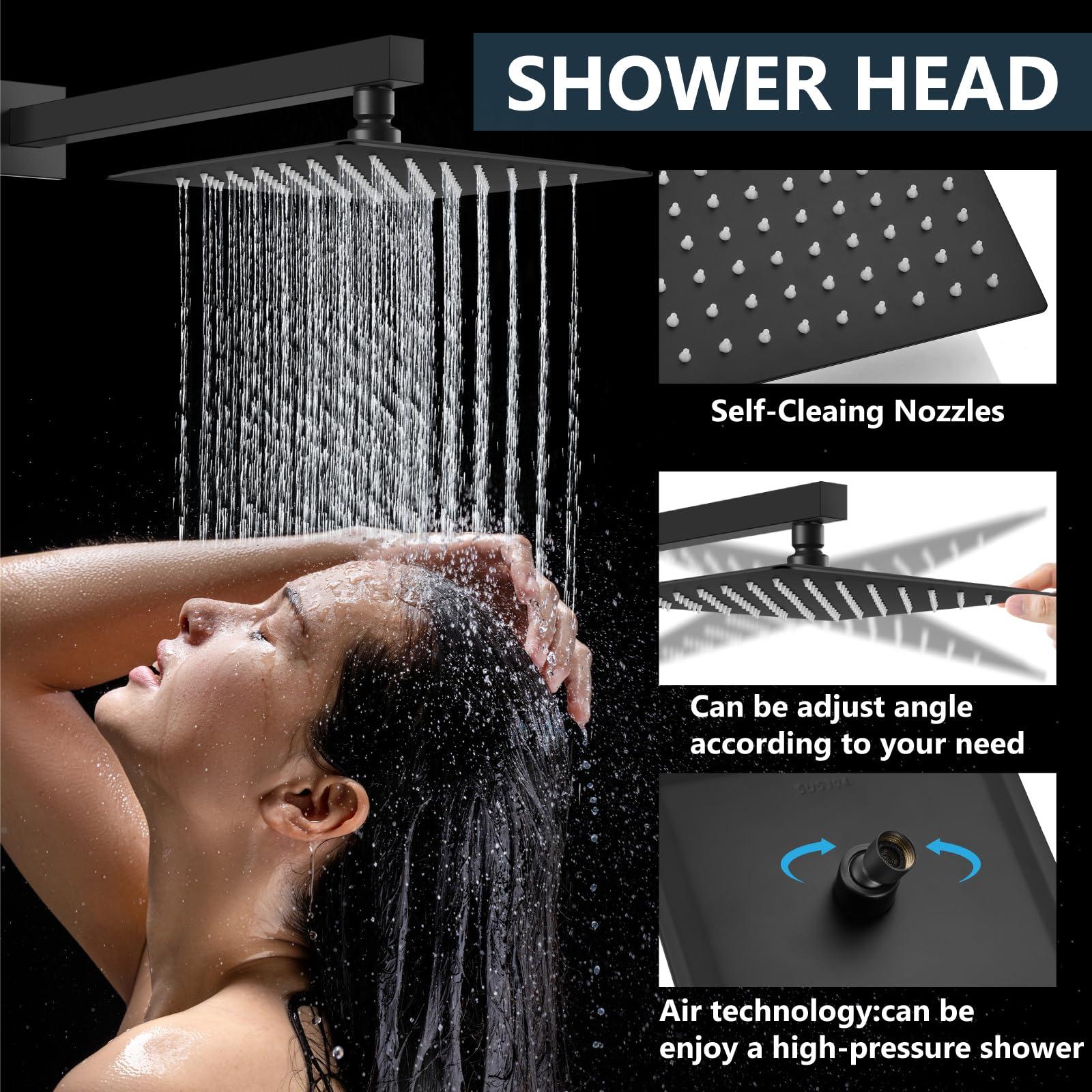 Aolemi Shower Faucet Set Rain Shower System with Handheld Spray Bathroom Shower Combo Rough-in Valve and Shower Trim Kit Included Matte Black 8 Inch Wall Mount Shower Head - Image 3