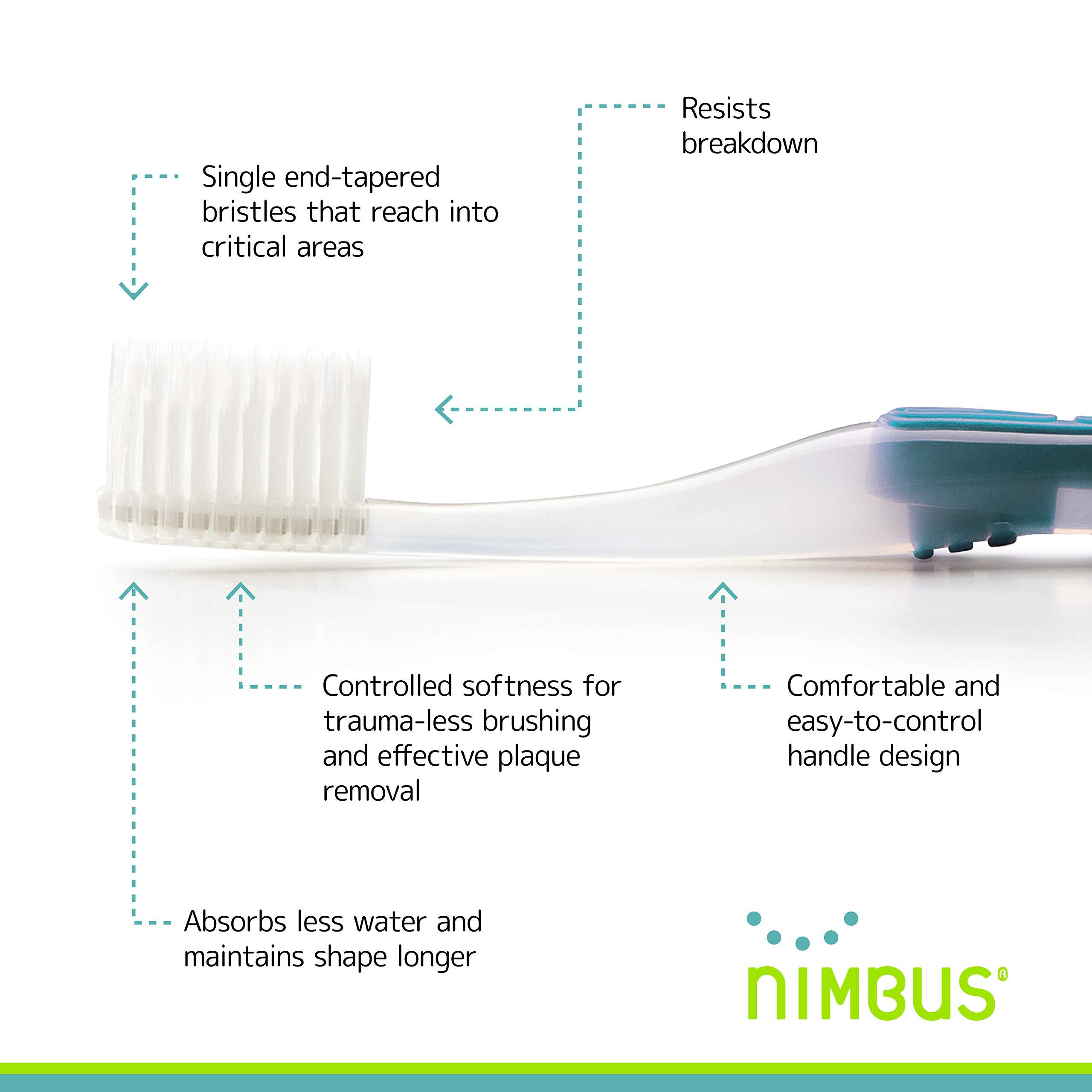 Nimbus Extra Soft Toothbrushes (Compact Size Head) Periodontist Design Tapered Bristles for Sensitive Teeth and Receding Gums, Individually Wrapped Plaque Remover Toothbrush (5 Pack, Colors May Vary) - Image 3