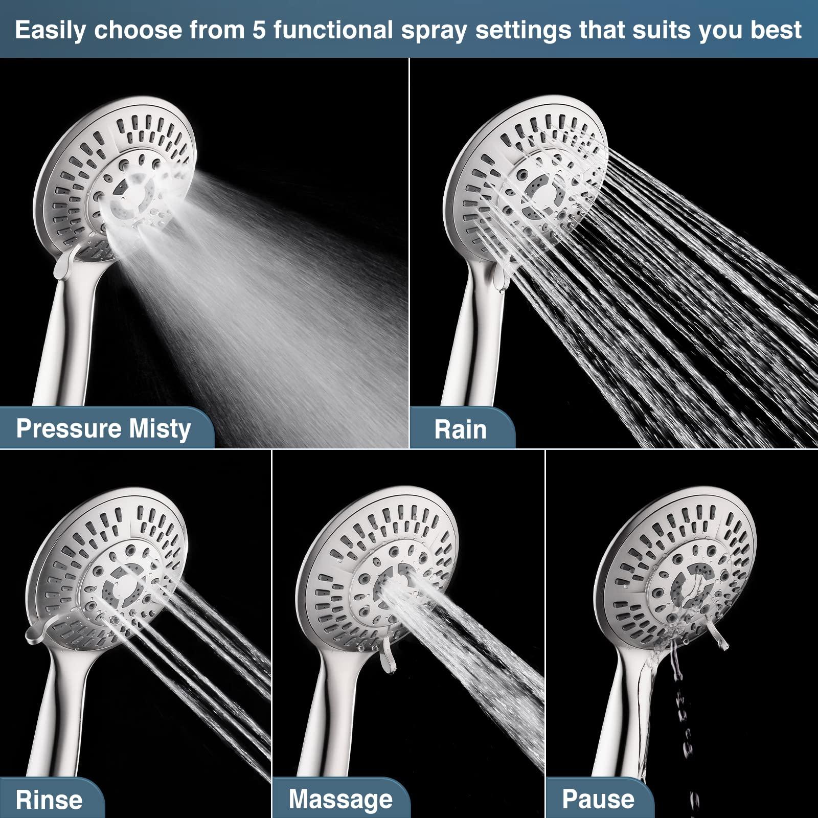 BRIGHT SHOWERS Slide Bar Shower Set with Handheld Shower Head, ADA-Compliant Stainless Steel Grab Bar, Adjustable Height and 69-Inch Hose – Brushed Nickel - Image 3
