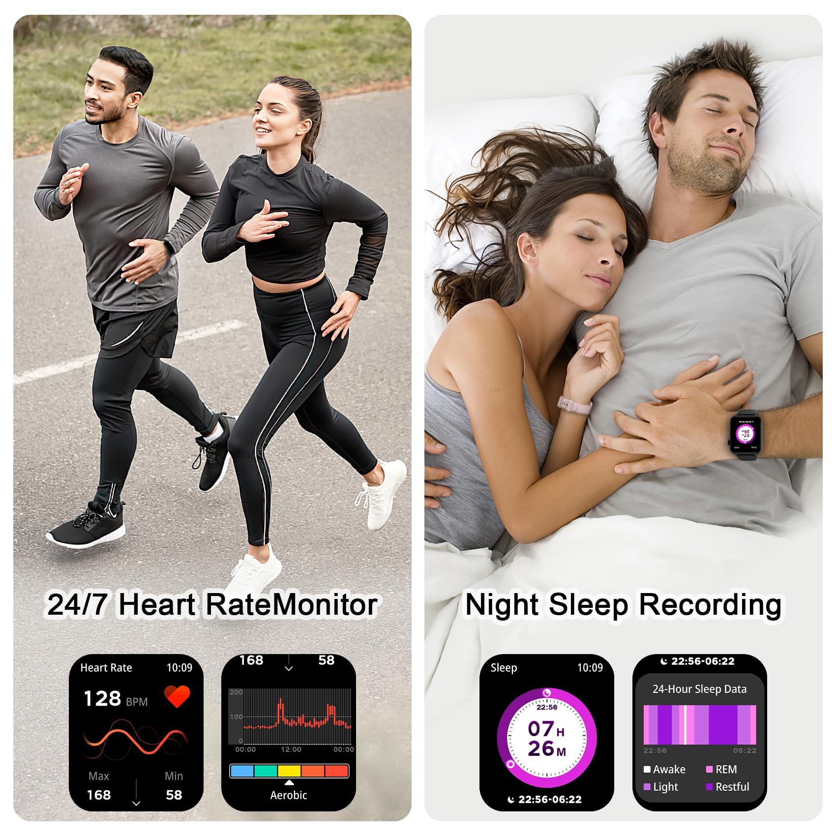 IOWODO Smart Watch for Men Women - 1.85''HD Screen with Make and Answer Calls, with AI Voice Assistant, SpO2/Heart Rate/Sleep Monitor, 100+ Sports Modes, Smartwatch for Android and iOS (2 Straps) - Image 6