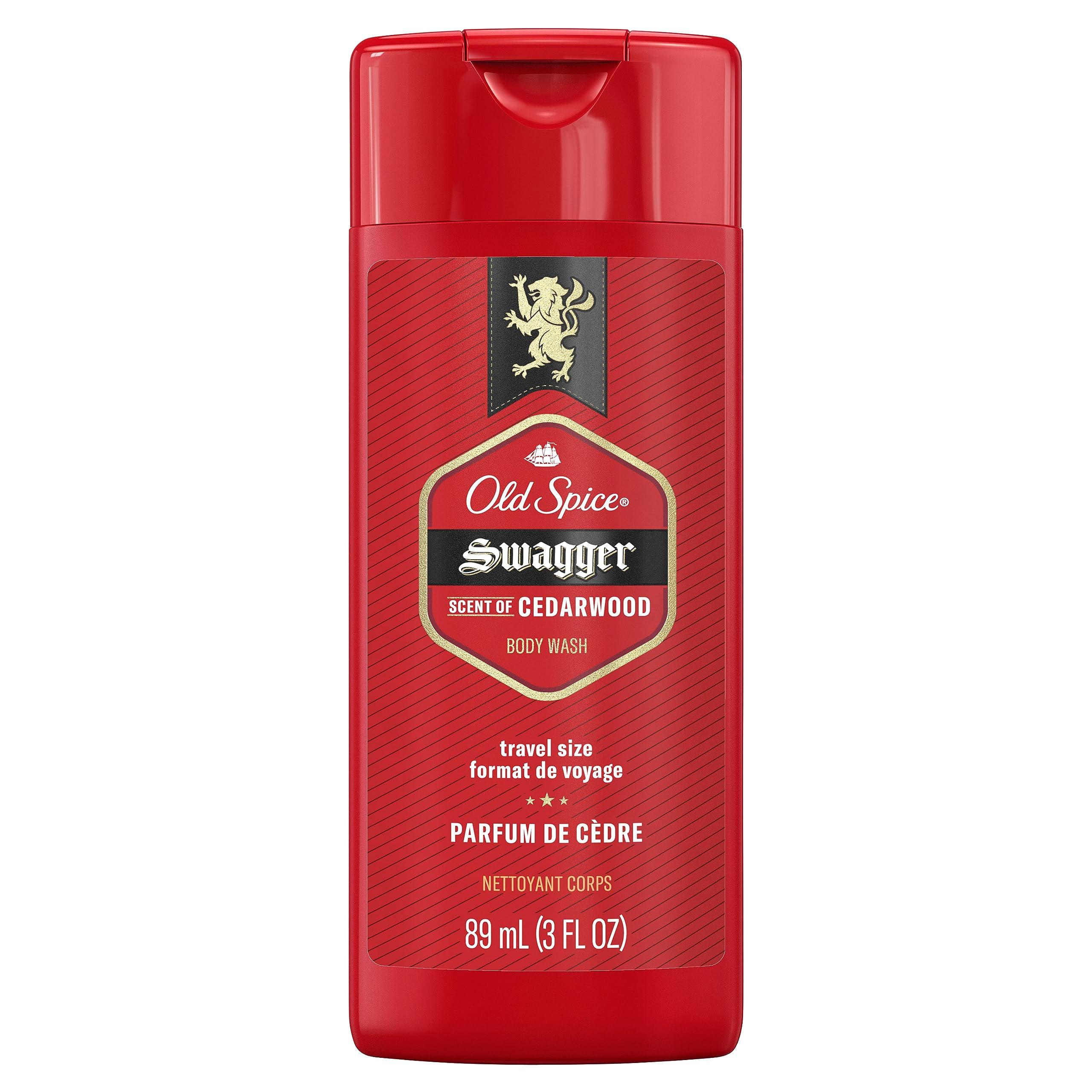 Old Spice Refreshing Body Wash for Men, 3X Defense, 24/7 Shower Fresh with Long Lasting Scent, Travel Size, Red Collection, Swagger with Cedarwood Scent, 3 oz