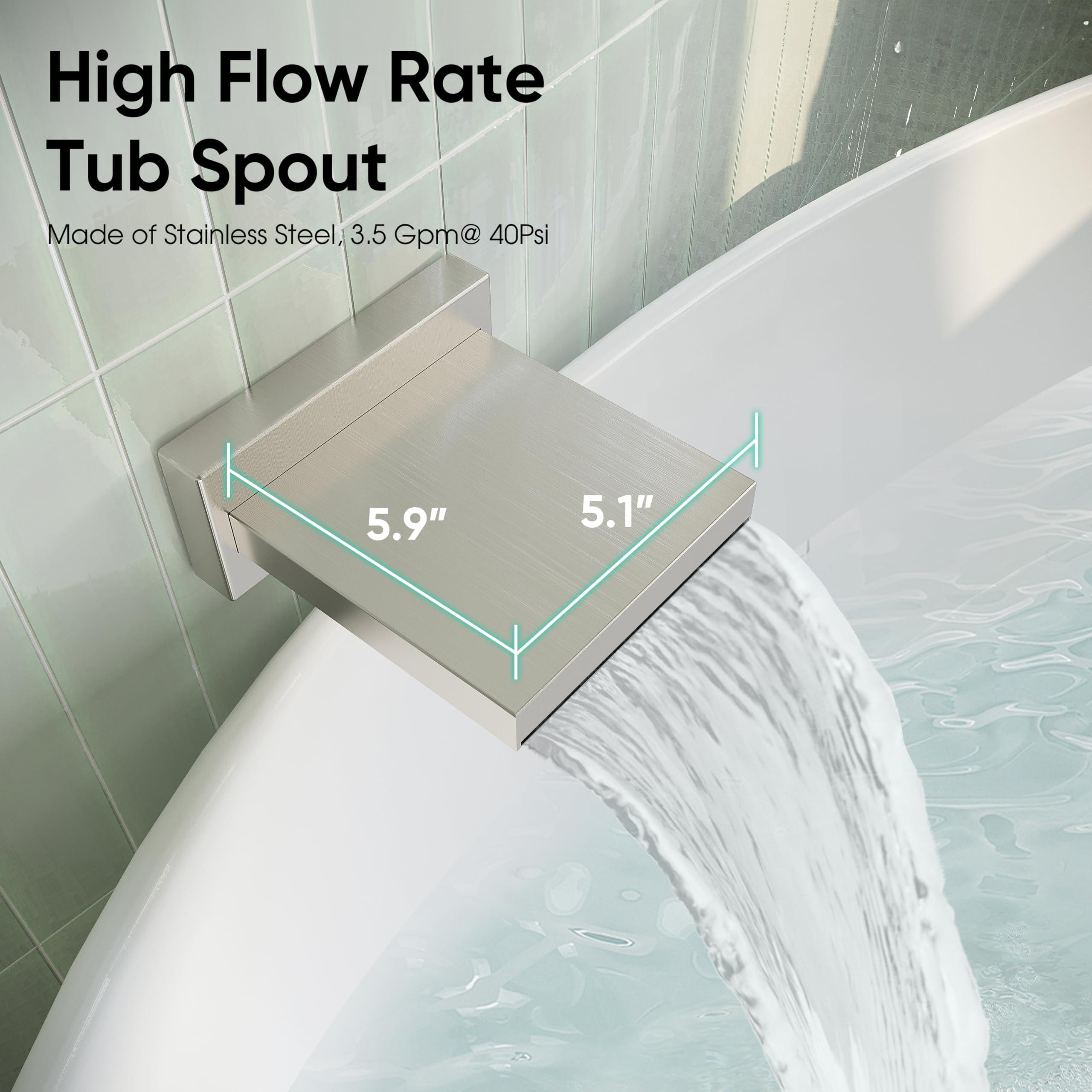 Esnbia Shower System with Tub Spout, Wall Mounted Bathtub Shower Faucet Set, 10 Inch Rain Shower Head and Handheld Shower Head Set, High Pressure Tub Shower Kit with Shower Valve, Brushed Nickel - Image 4