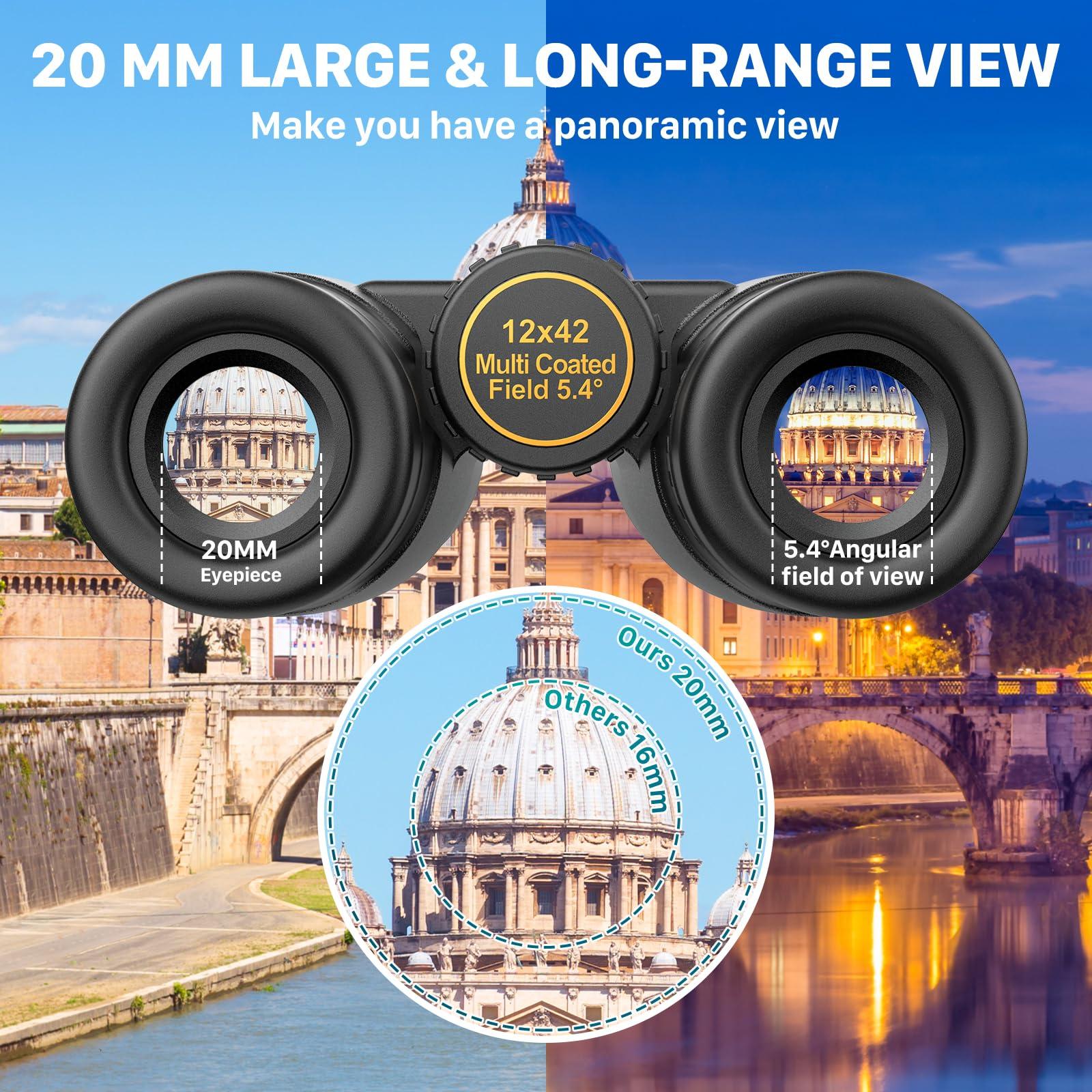 Kylietech 12X42 Binoculars for Adults with Universal Phone Adapter, HD Waterproof Fogproof Compact Binoculars for Bird Watching, Hunting, Hiking, Sports, and Concerts with BAK4 Prism FMC Lens - Image 3