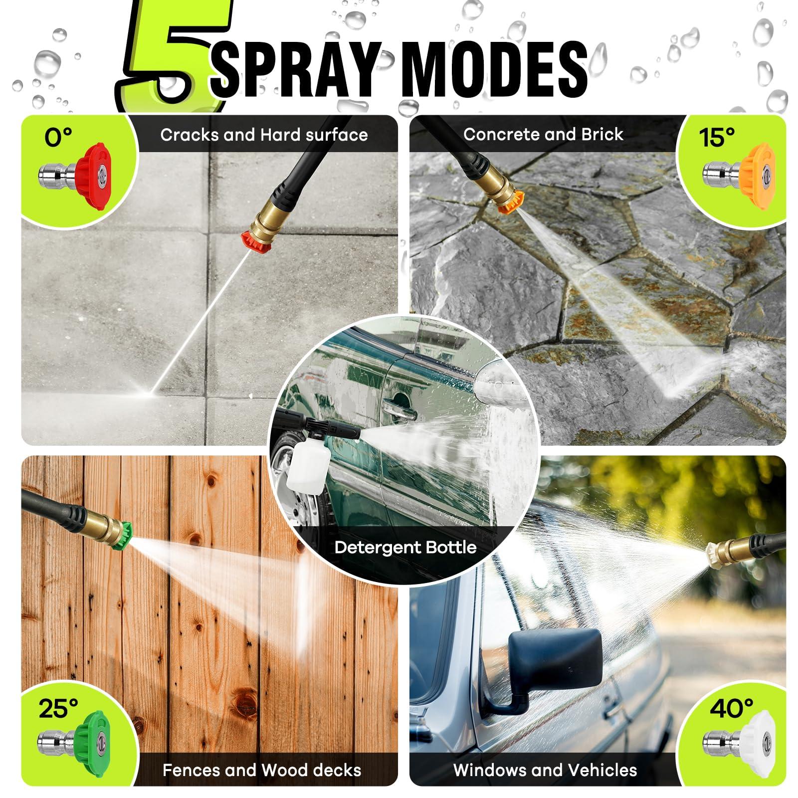 Electric Pressure Washer, 2.5 GPM Power Washer with 4 Quick Connect Nozzles, High Pressure Cleaning Machine with Foam Cannon for Cars/Fences/Driveways/Patios/Home Cleaning (Green) - Image 3