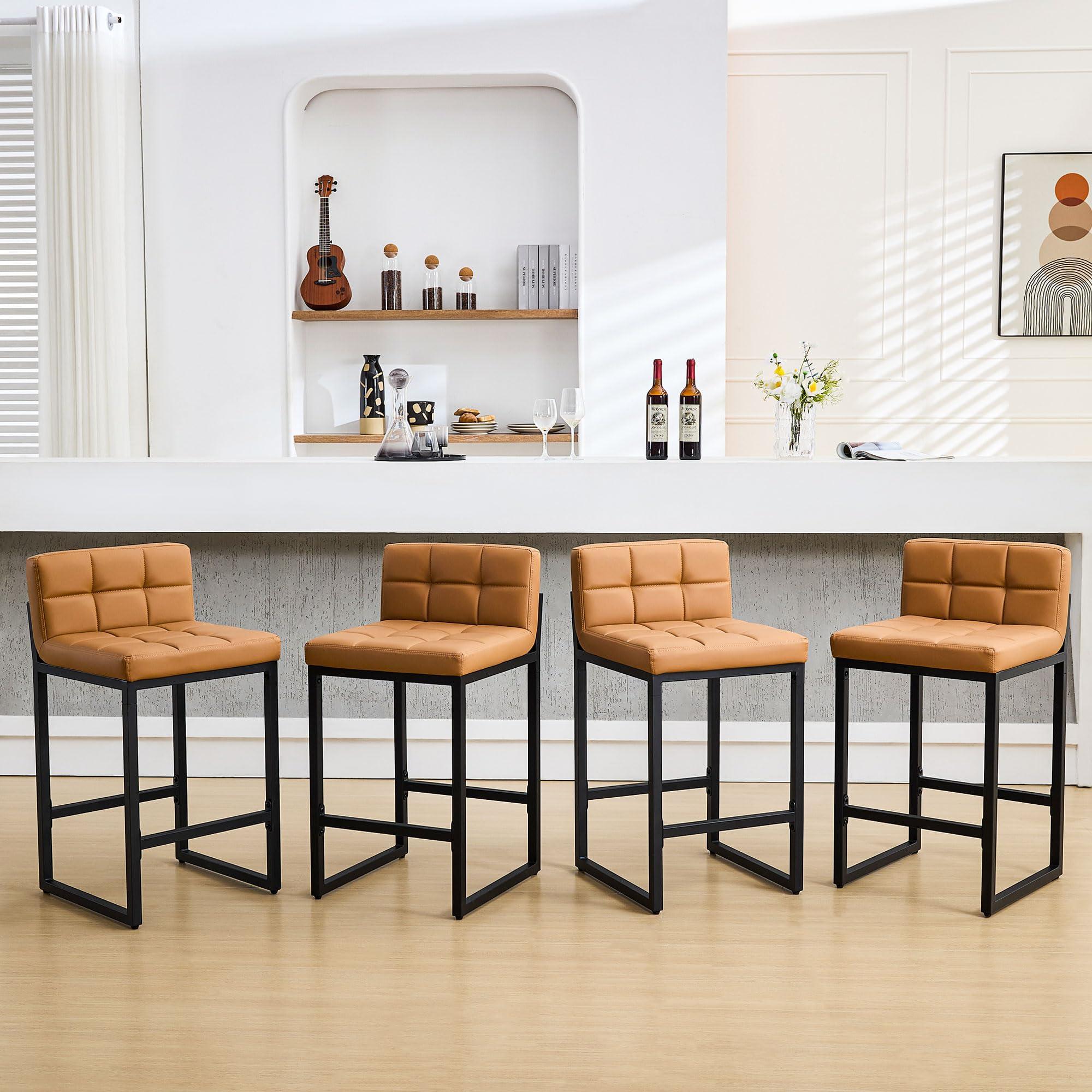 FIRAVOE Bar Height Stools Set of 4, PU Leather Barstools Modern Counter Stools with Back and Thickened Metal Legs, Bar Chairs for Kitchen Island (Caramel Brown, 4Pcs 26" Bar Stools) - Image 7