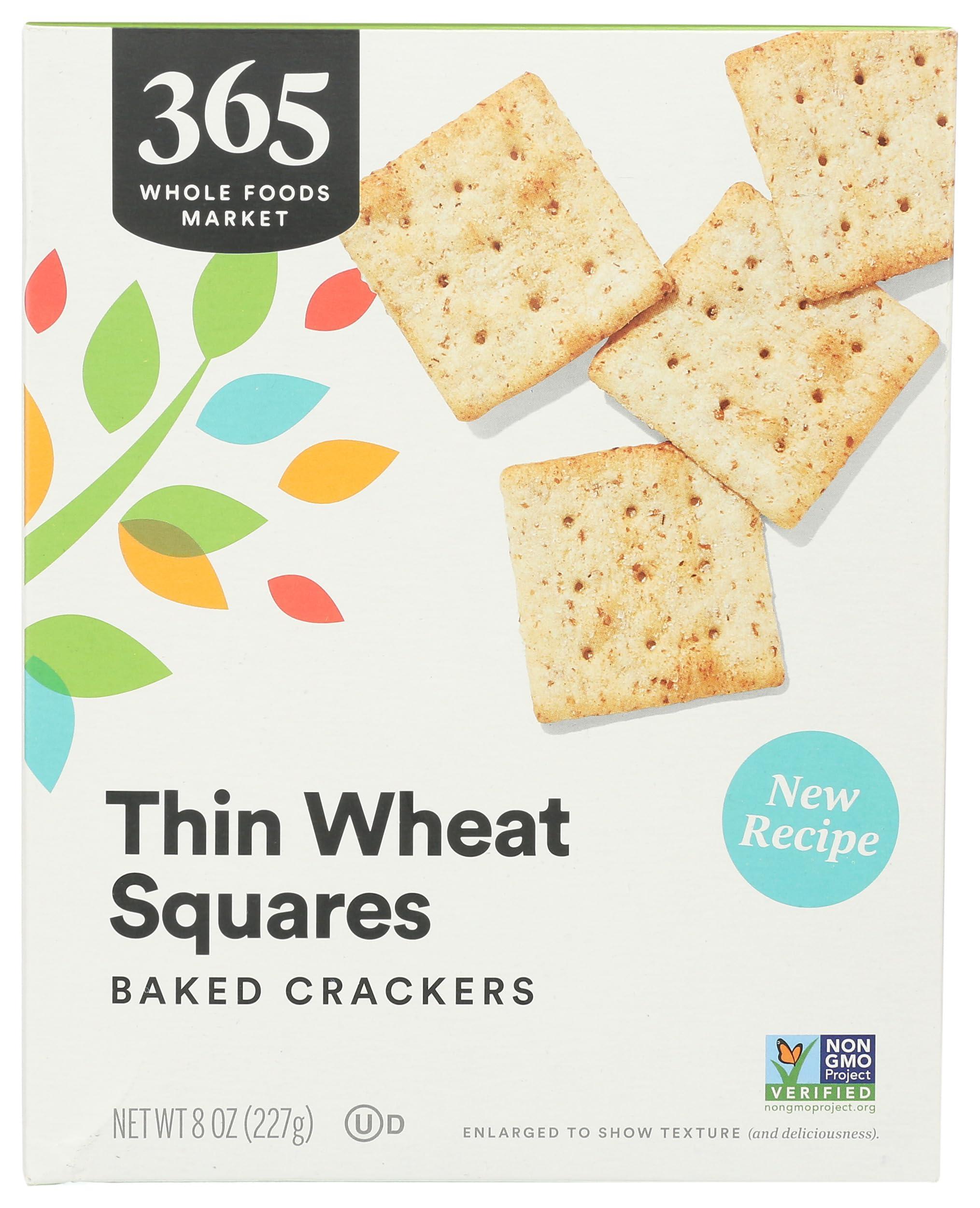 365 by Whole Foods Market, Thin Wheat Squares Baked Crackers, 8 Ounce