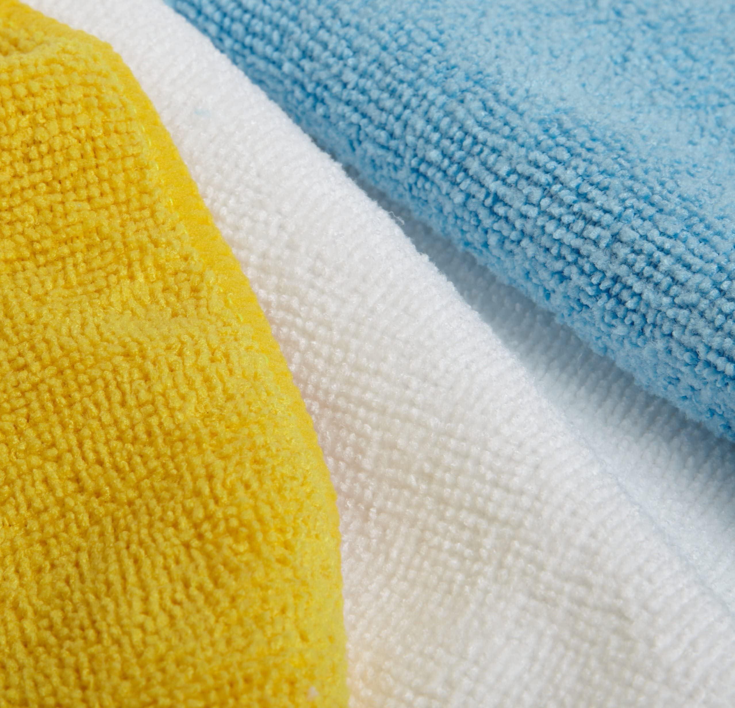 Amazon Basics Microfiber Cleaning Cloths, Ultra Absorbent, Lint Free, Streak Free, Non-Abrasive, Reusable and Washable, 16" x 12", Blue/White/Yellow, Pack of 24 - Image 3