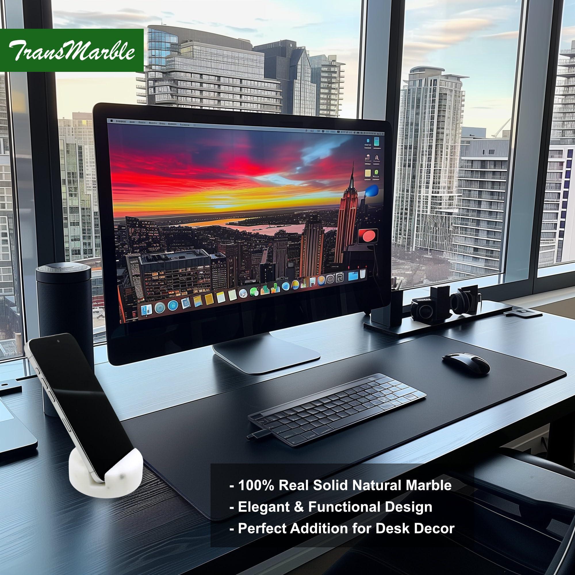 TransMarble Luxury Marble Cell Phone Stand Holder for Popular Smartphones (1 Pcs) - Real Solid Marble Mobile Phone Stands as Office Desk or Kitchen Countertop Decor (Starry White) - Image 3