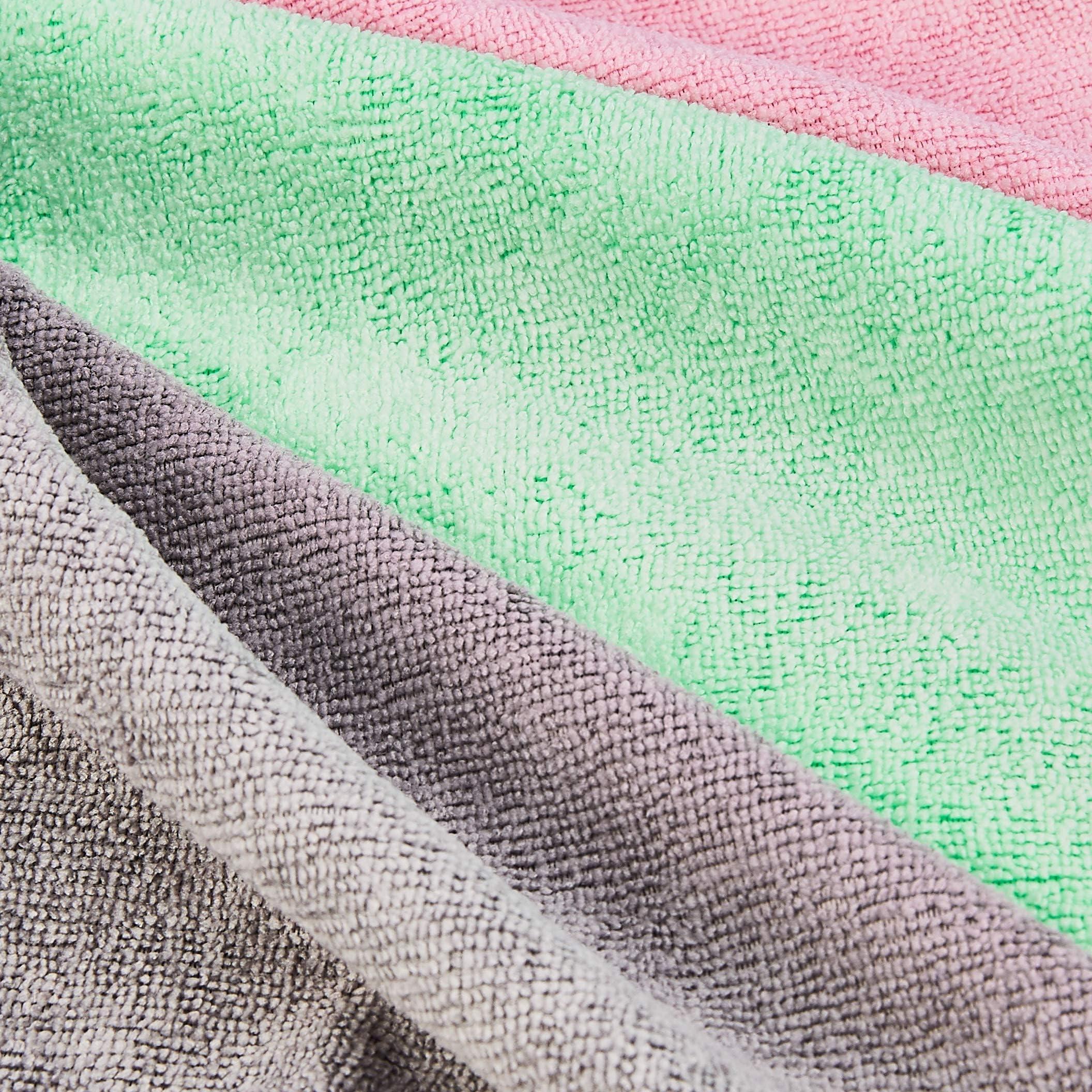 Amazon Basics Microfiber Cleaning Cloths, Ultra Soft and Absorbent, Free from Streaks/Lint/Scratch for Cars, 16" x 12", Green/Gray/Pink, 24-Pack - Image 3