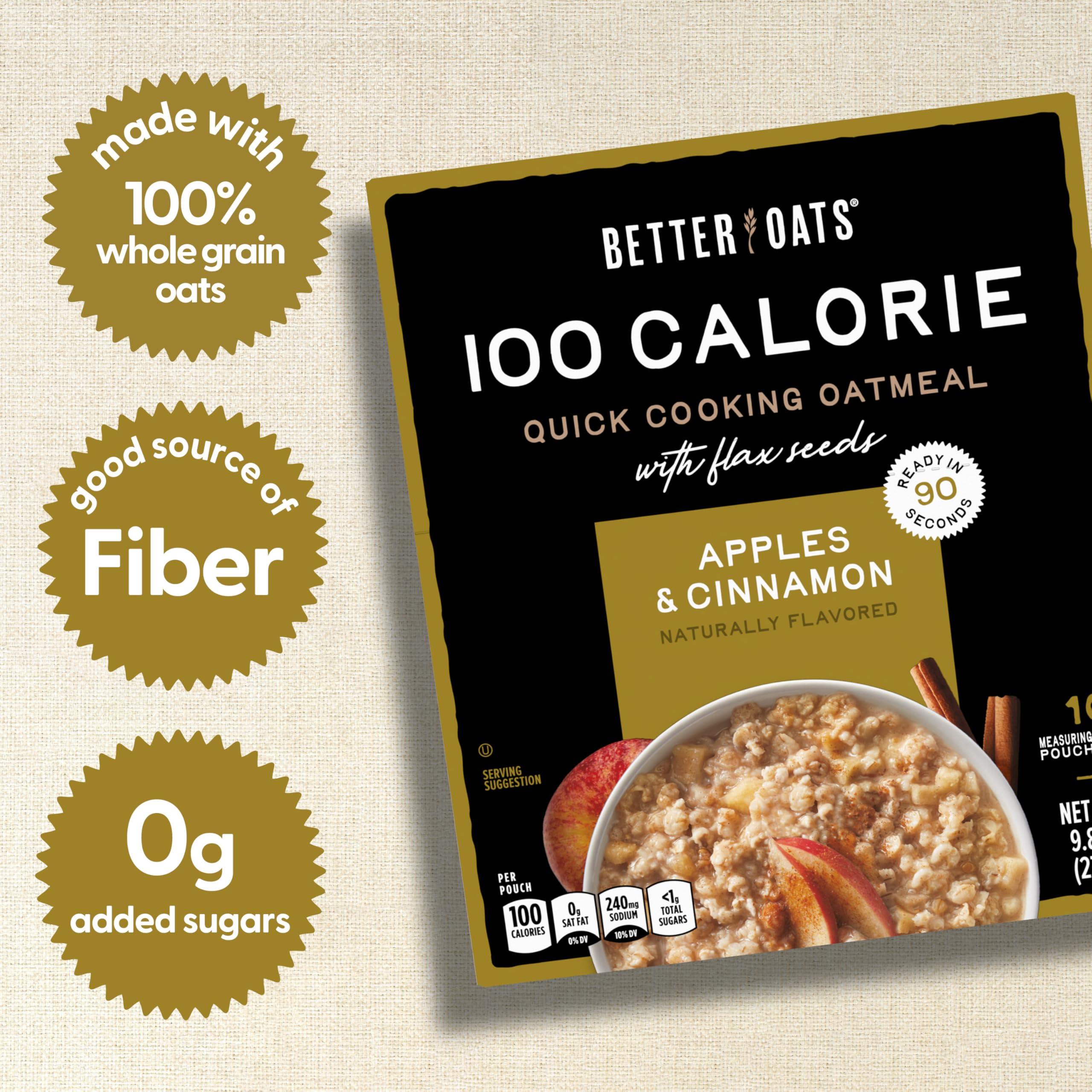 Better Oats 100 Calorie Apples and Cinnamon Oatmeal Packets, Instant Breakfast with Flax Seeds and Natural Apple-Cinnamon Flavor, Quick Cooking, Box of 10 Pouches (Pack of 6) - Image 3