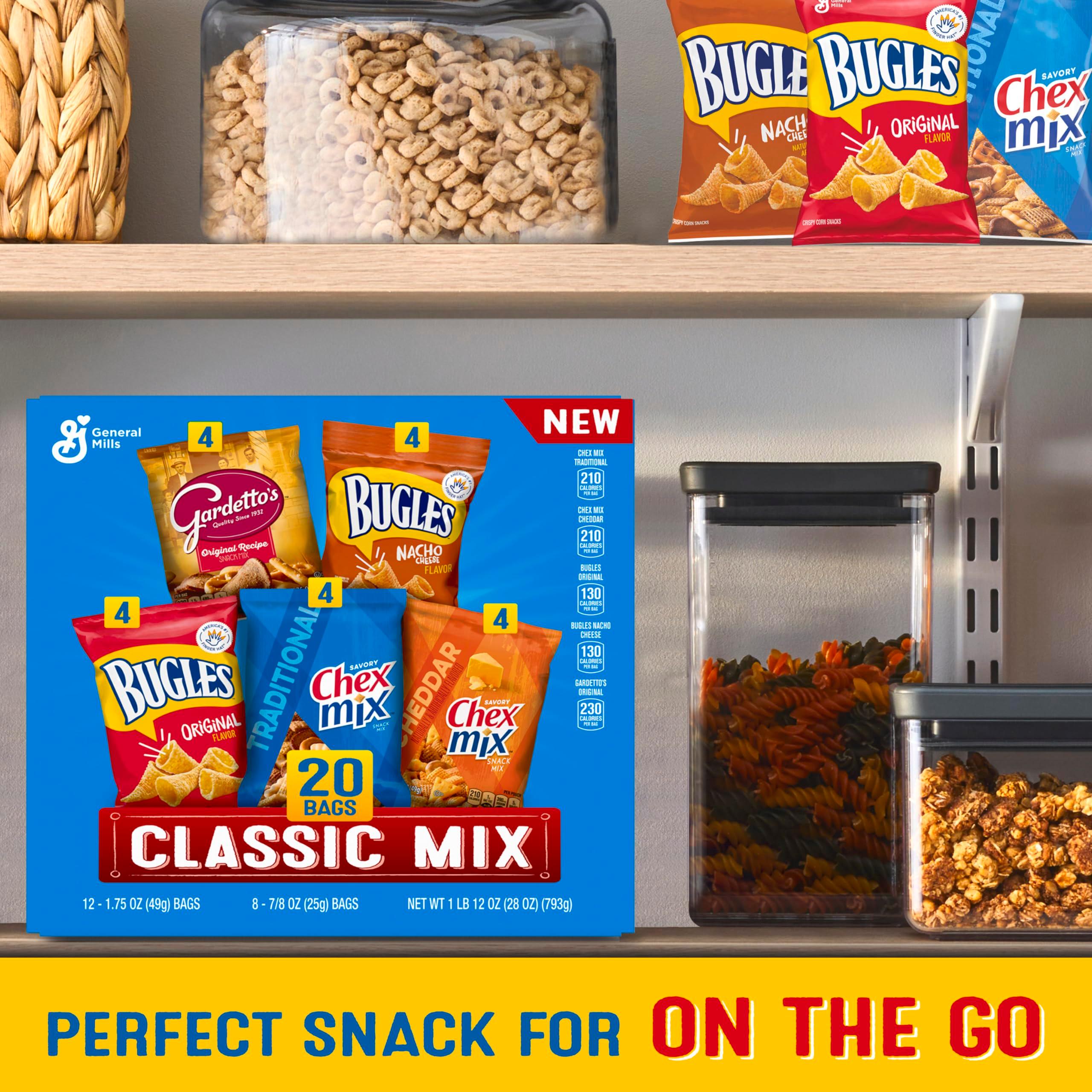 Classic Mix Snack Variety Pack, Bugles Original and Nacho Cheese, Gardetto's Original Recipe, Chex Mix Traditional and Cheddar, 20 Ct, 28 oz - Image 7