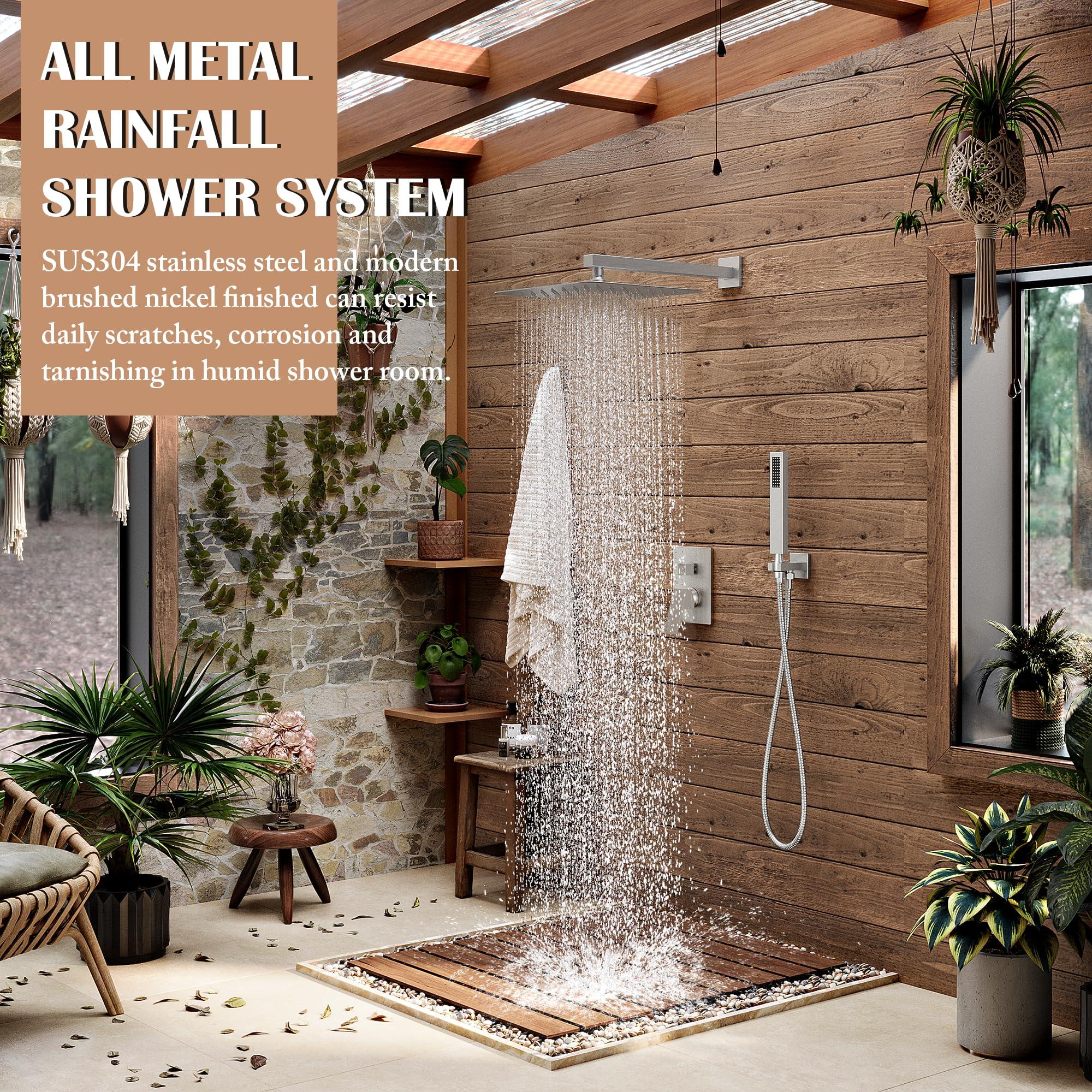 Alesco Shower System, Brushed Nickel Shower Faucet Set with 10-Inch High-Pressure Rainfall Showerheads and Handheld Spray combo, Showerfixture Include Valve and Trim Kit, Brushed Nickel - Image 3
