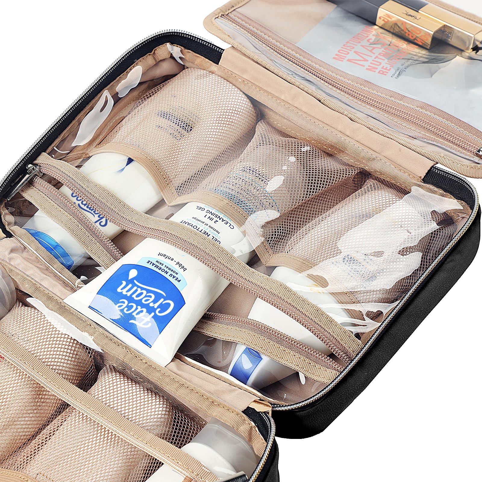 NISHEL Travel Toiletry Bag for women, Portable Hanging Organizer for Travel-Sized Shampoo, Conditioner, Brushes Set, makeup Accessories, Medium Size, Black - Image 6