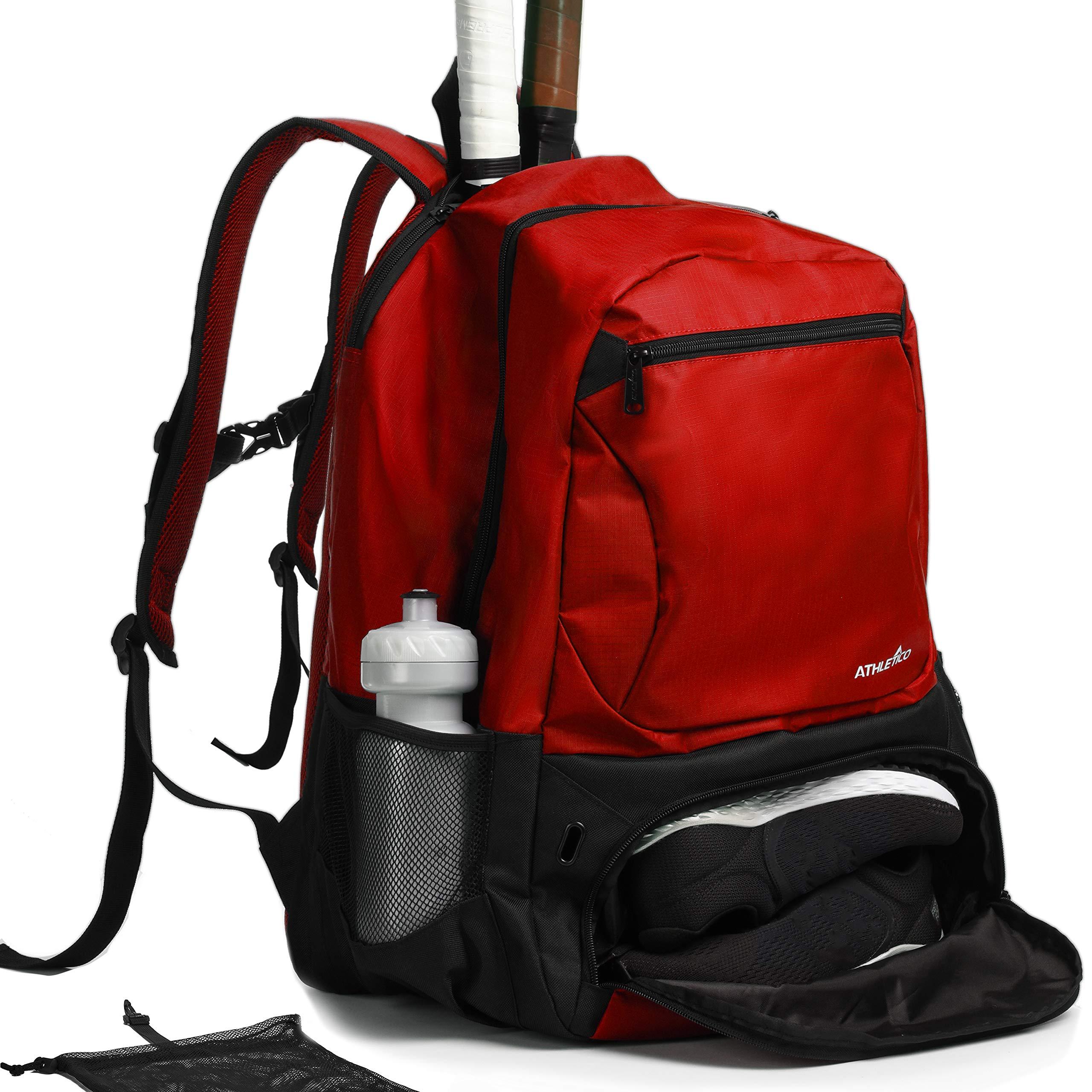 Athletico Premier Tennis Backpack - Tennis Bag Holds 2 Rackets in Padded Compartment | Separate Ventilated Shoe Compartment | Tennis Bags for Men or Women