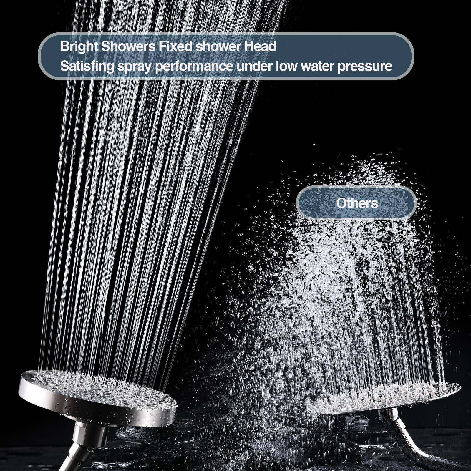 BRIGHT SHOWERS High Pressure Shower Head, 6 Inch Rain Shower Head, 2 Spray Settings Rainfall Shower Heads, Adjustable Angle Replacement Bathroom Showerhead, Easy Installation Brushed Nickel - Image 5