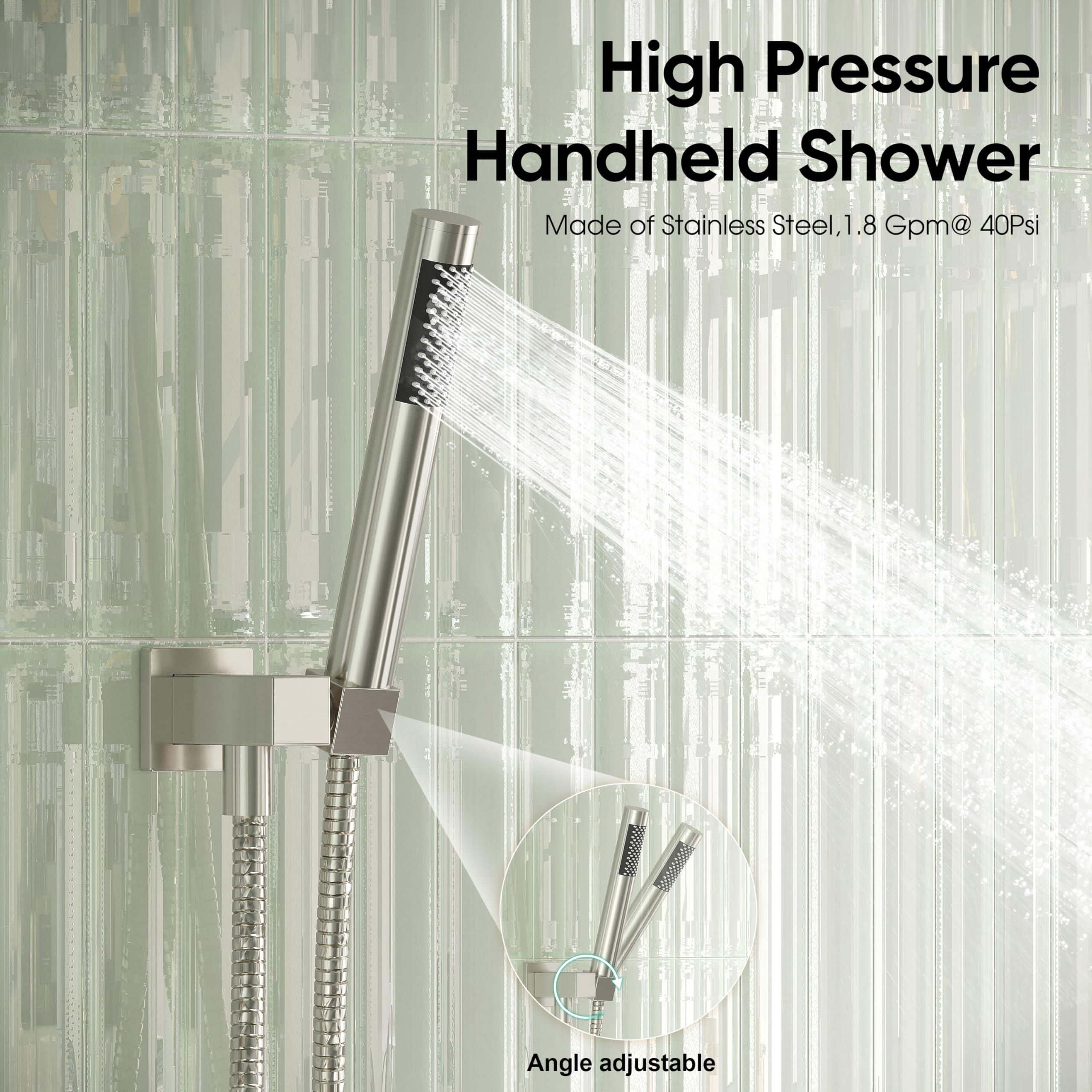 Esnbia Shower System with Tub Spout, Wall Mounted Bathtub Shower Faucet Set, 10 Inch Rain Shower Head and Handheld Shower Head Set, High Pressure Tub Shower Kit with Shower Valve, Brushed Nickel - Image 6