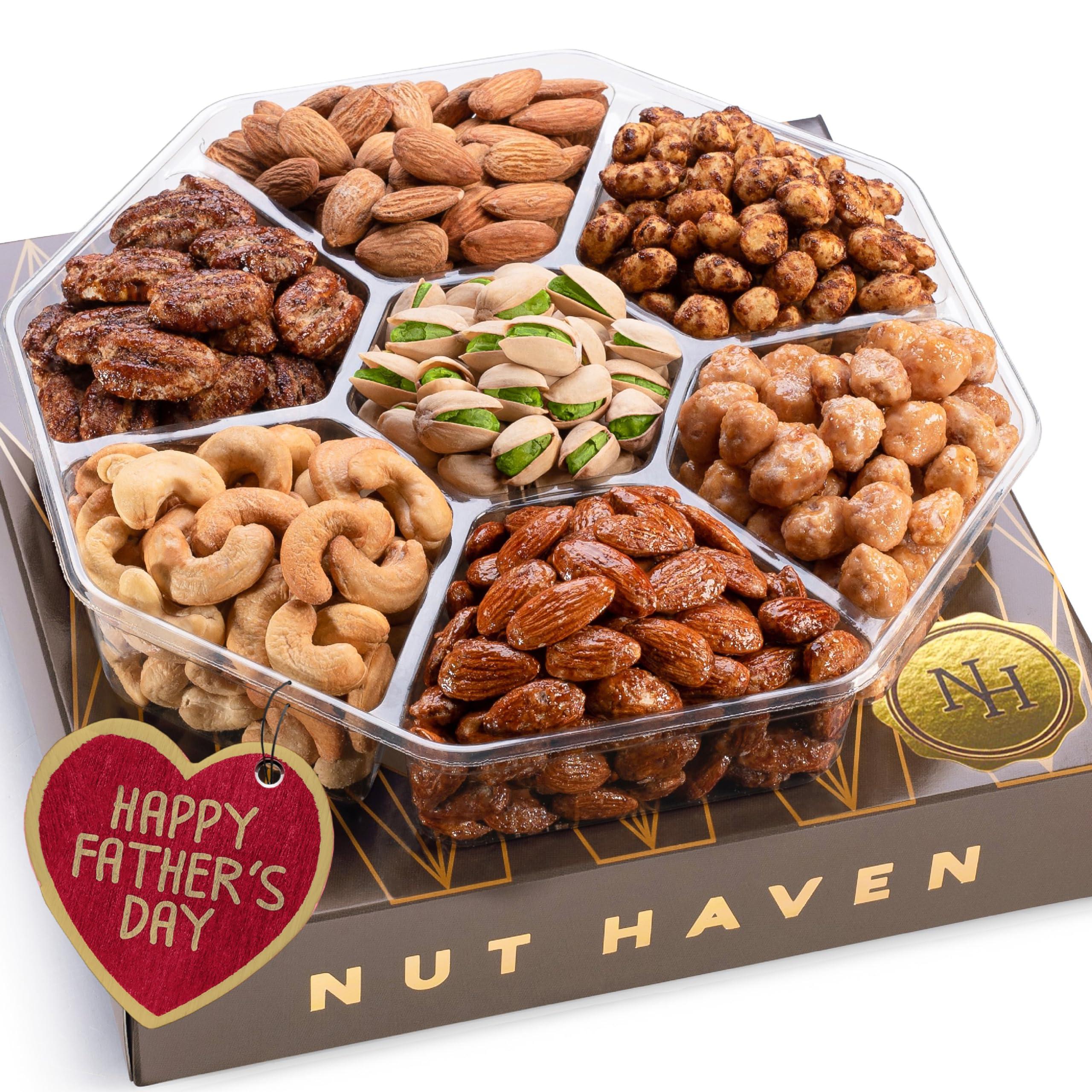 Fathers Day Nuts Gift Basket - Assortment of Sweet & Roasted Salted Gourmet Nuts - Assorted Food Gift Box for Husband, Dad, Him, Fathers Day, Family, Sympathy, Men & Women.