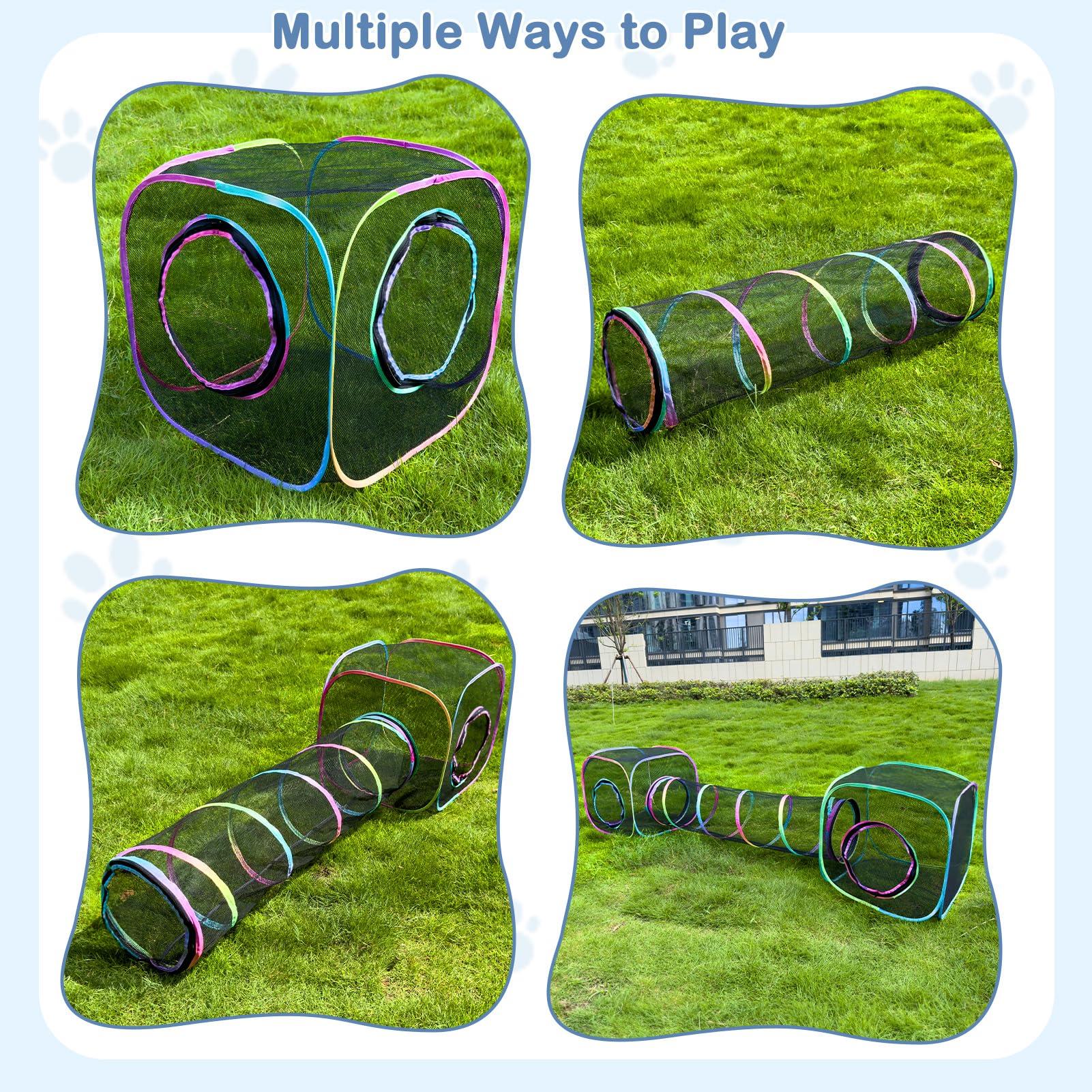 Outdoor Cat Enclosures Portable Cats Tunnel with Carry Bag Breathable Kitty Tent Outdoor with 2 Mouse Toys Outside Cat Enclosure for Indoor Cats (2 Cubes + Run Tunnel) - Image 4