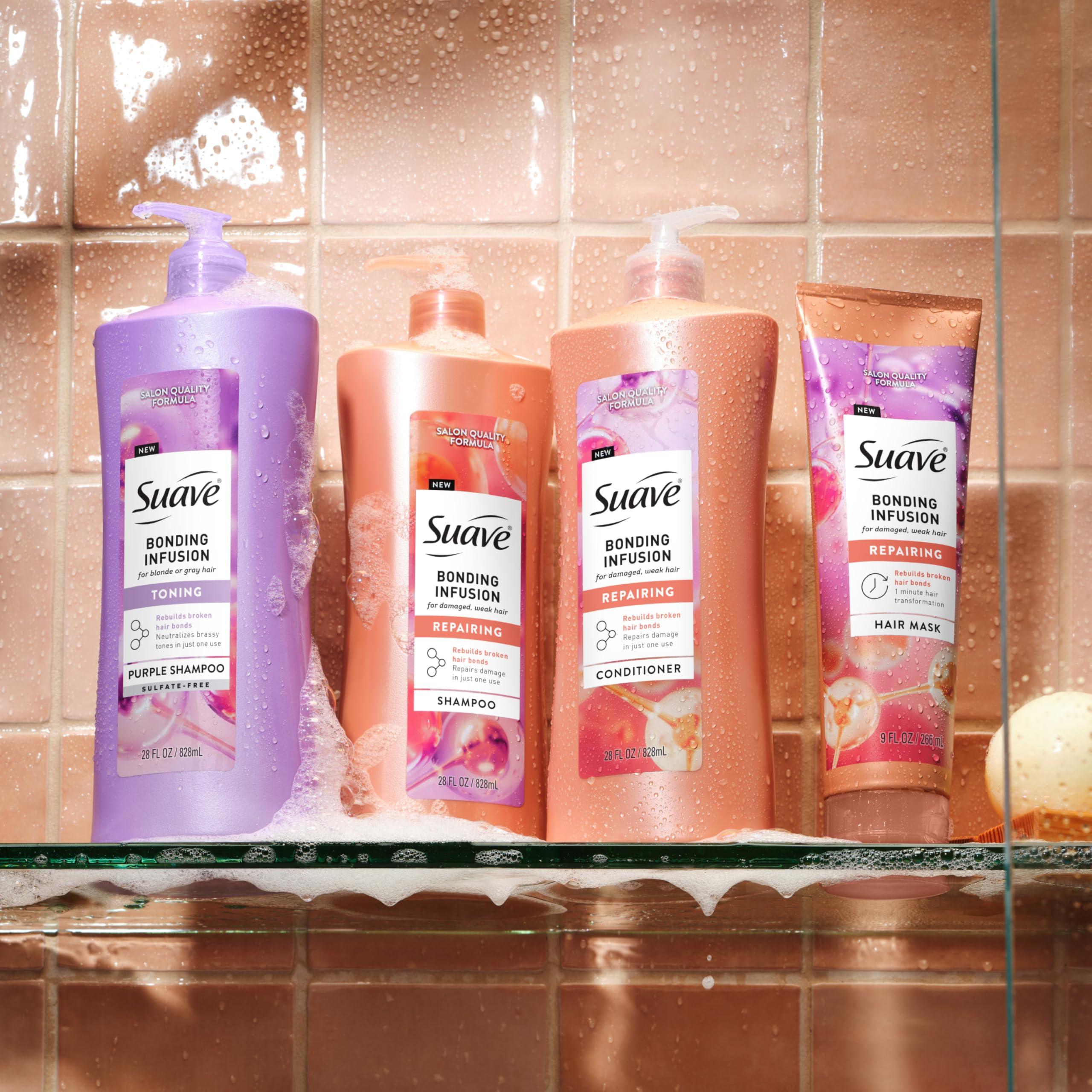 Suave Bonding Infusion Purple Toning Shampoo, for Neutralizing Brassy Tones in Blonde or Gray Hair & Repairing Broken Hair Bonds, 28oz Pump, 4 Pack - Image 6