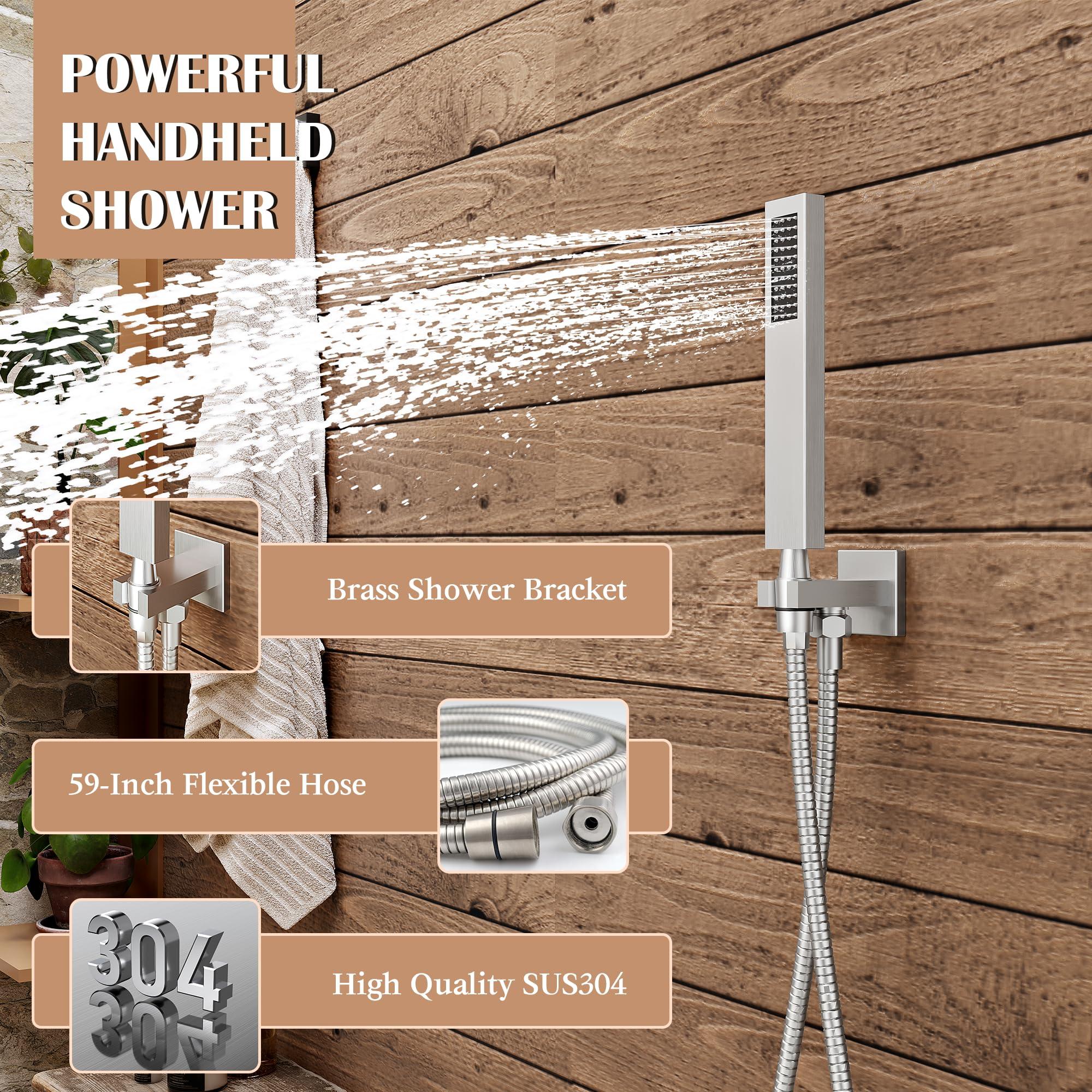 Alesco Shower System, Brushed Nickel Shower Faucet Set with 10-Inch High-Pressure Rainfall Showerheads and Handheld Spray combo, Showerfixture Include Valve and Trim Kit, Brushed Nickel - Image 6