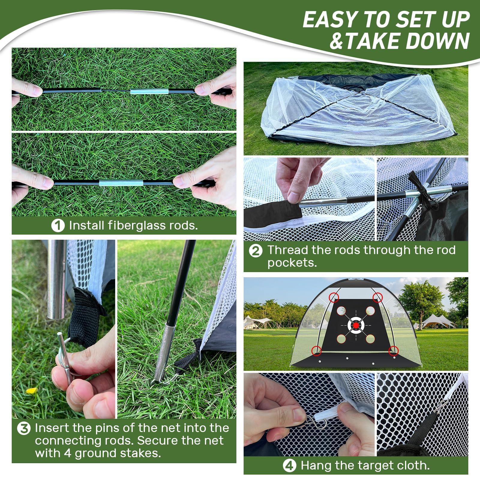 KLAODOT Golf Net with Practice Mat,Golf Hitting Aid Nets 10x7FT for Backyard Driving Chipping Training Swing with Target Mat Balls for Outdoor Indoor，Gifts for Men Dad Him and Golfer - Image 3