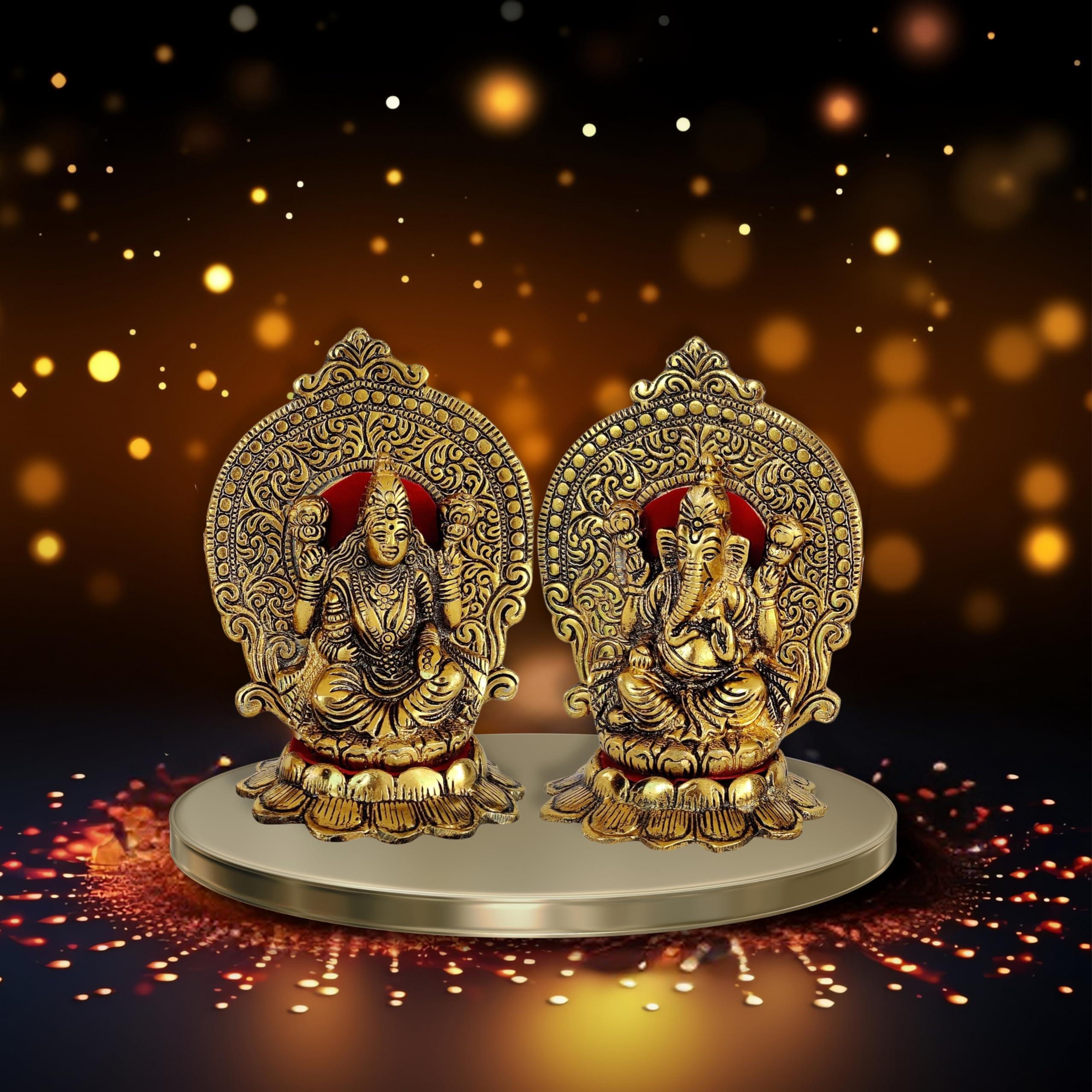 Wonder Care Lakshmi Ganesha Statues Metal Lakshmi Idol Ganesha Statues for Diwali Decorations Items laxmi puja Decoration | Ganesh Idol for Car | Home Decor | Diwali Gifts for Friends - Image 2