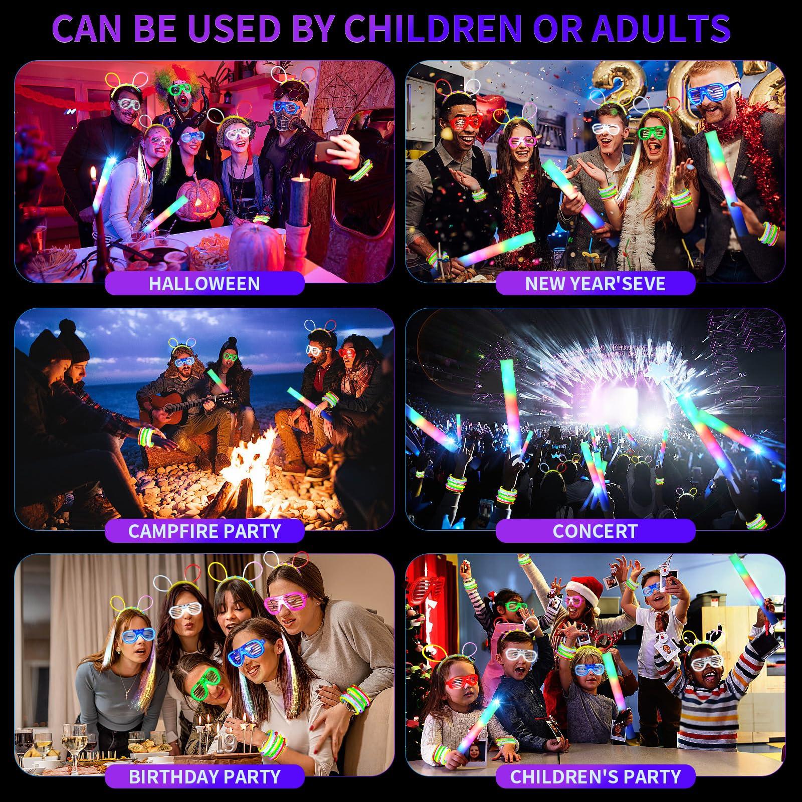 272 PCs Glow Party Supplies, 24 Foam Glow Sticks, 24 LED Glasses and 200 Glow Sticks ＆ Bracelets, 12 Glow sticks headband 12 Fiber Optic Hair Light，Glow Neon Party Favors for Wedding, Concert, Raves - Image 6