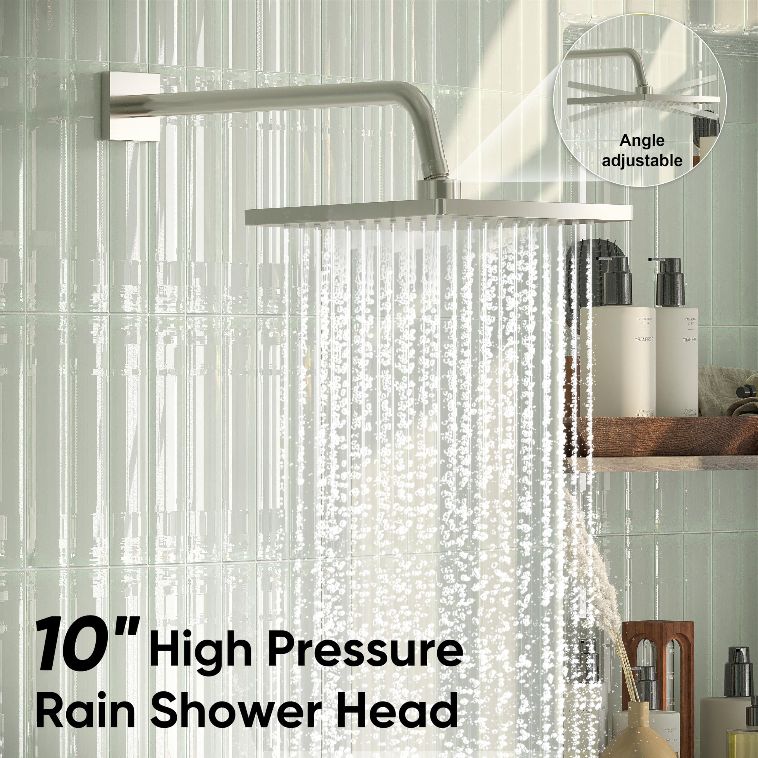 Esnbia Shower System with Tub Spout, Wall Mounted Bathtub Shower Faucet Set, 10 Inch Rain Shower Head and Handheld Shower Head Set, High Pressure Tub Shower Kit with Shower Valve, Brushed Nickel - Image 5