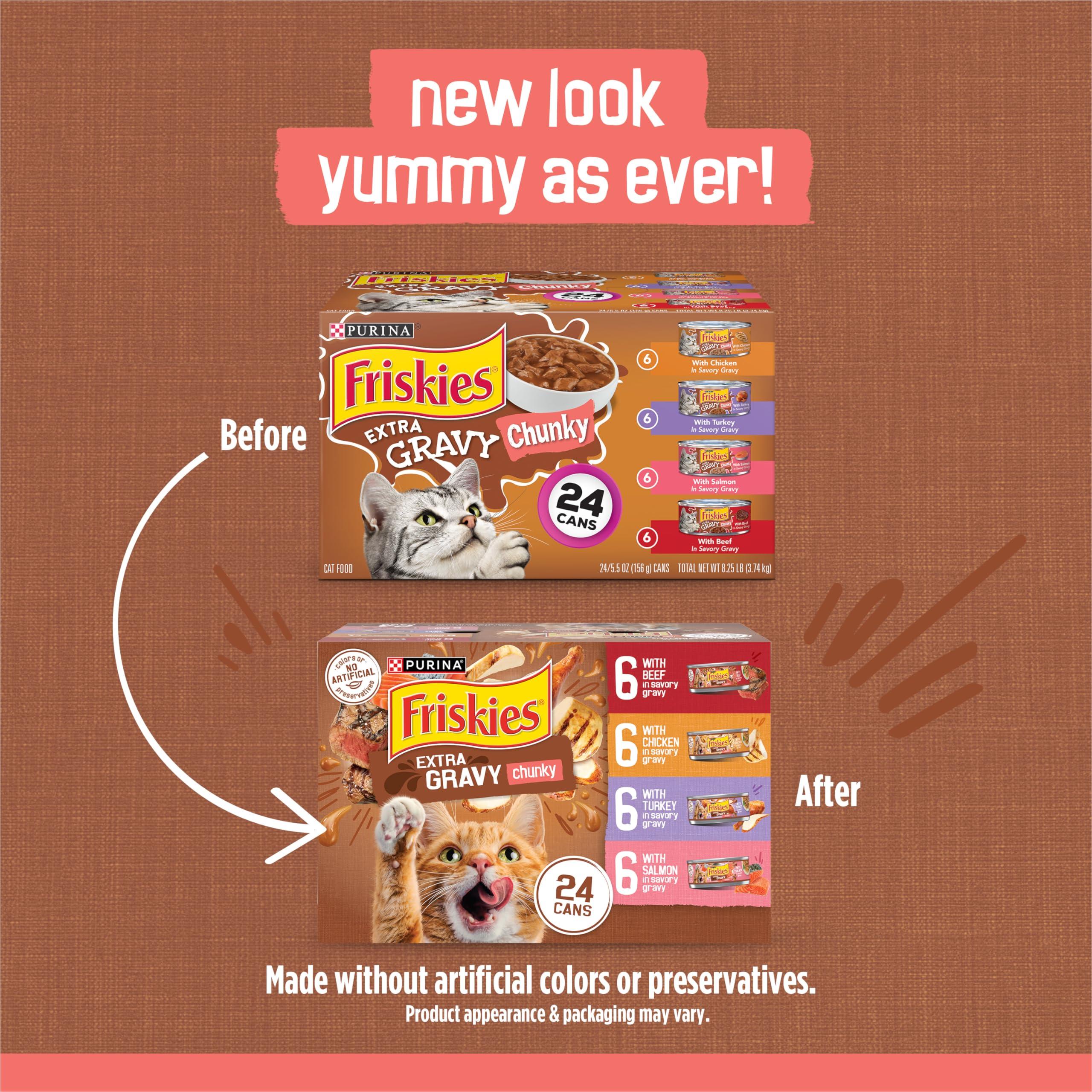 Purina Friskies Extra Gravy Wet Cat Food Chunky 24ct Variety Pack (With Chicken, Turkey, Salmon, Beef) - (Pack of 24) 5.5 oz. Cans - Image 2