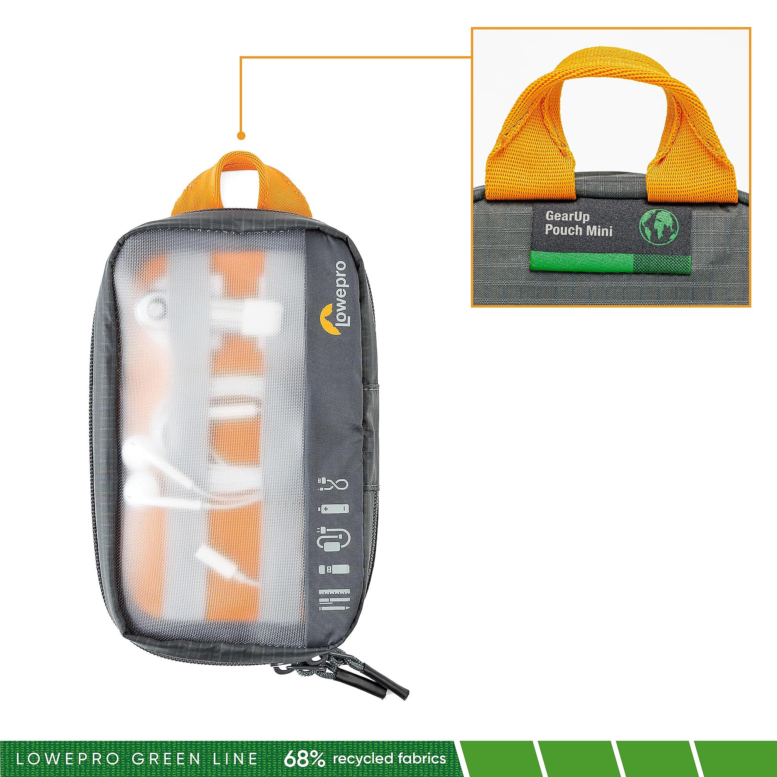 Lowepro GearUp Pouch Mini, Travel Essentials, Travel Case for Phone Cords, Cables, Adapters, USB Sticks, Smartphone Accessories, Made of Recycled Fabric, Grey - Image 2