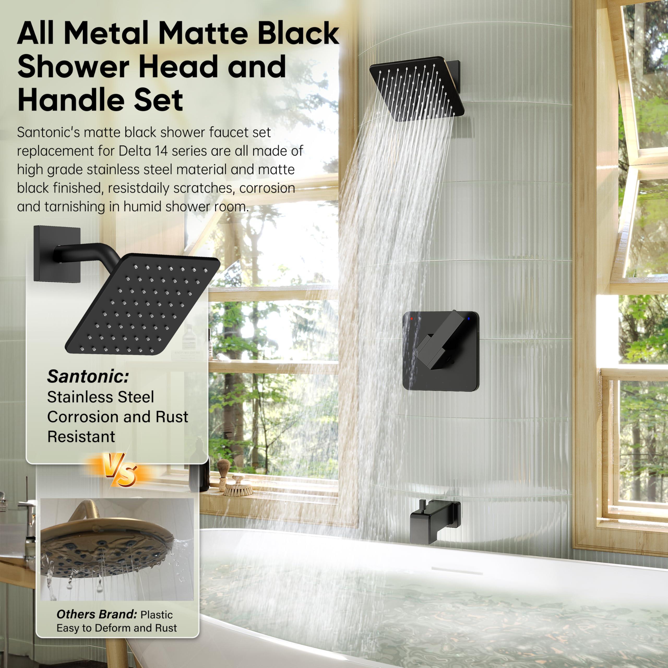 Replacement for Delta Shower Trim Kit 14 Series, All Metal Tub Shower Faucet Set, 6-Inch Matte Black Shower Head and Handle Set(Valve/Cartridge Not Included) - Image 4