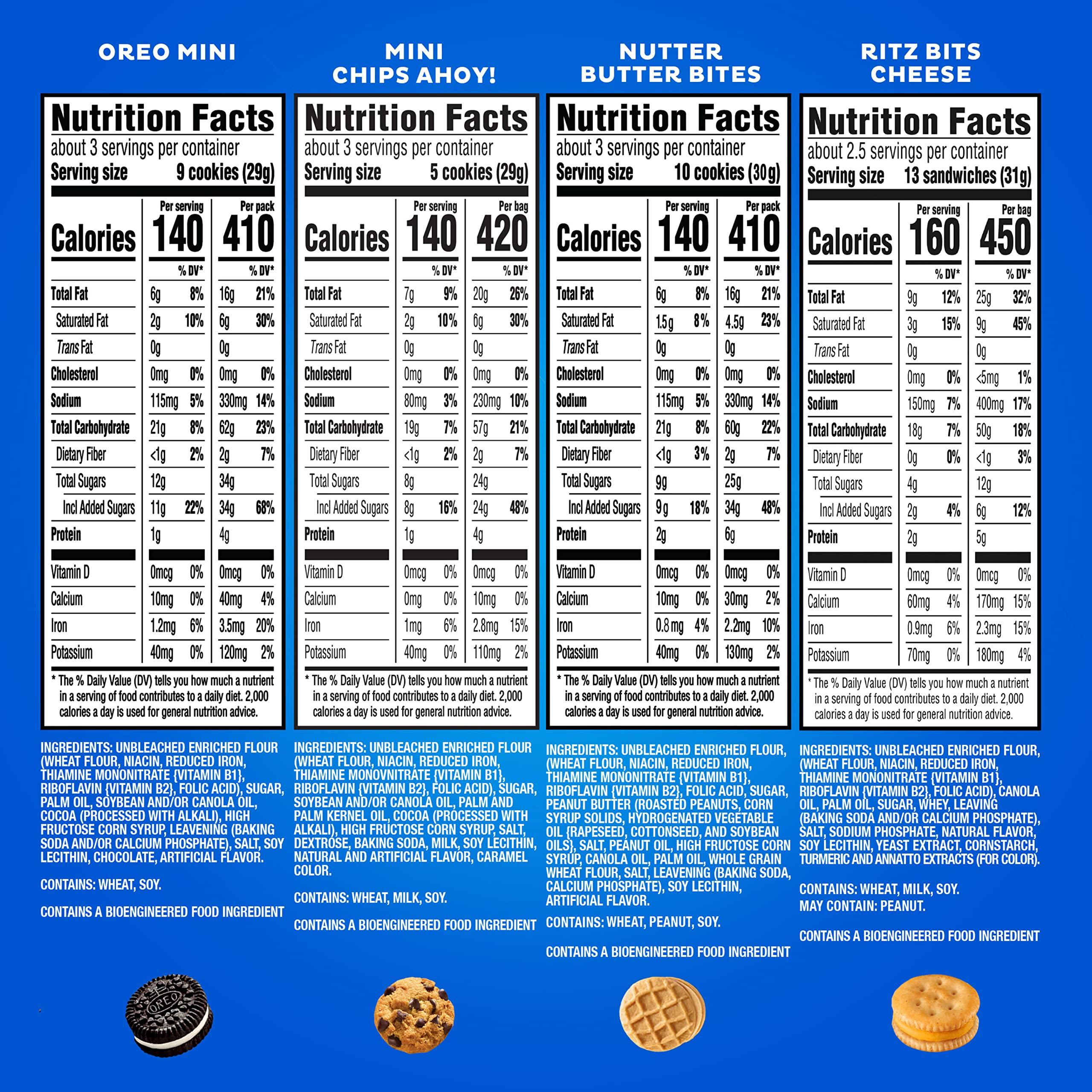 OREO Mini Cookies, CHIPS AHOY! Mini Cookies, Nutter Butter Bites & RITZ Bits Cheese Crackers Variety Pack, 15 Big Bags - Image 2